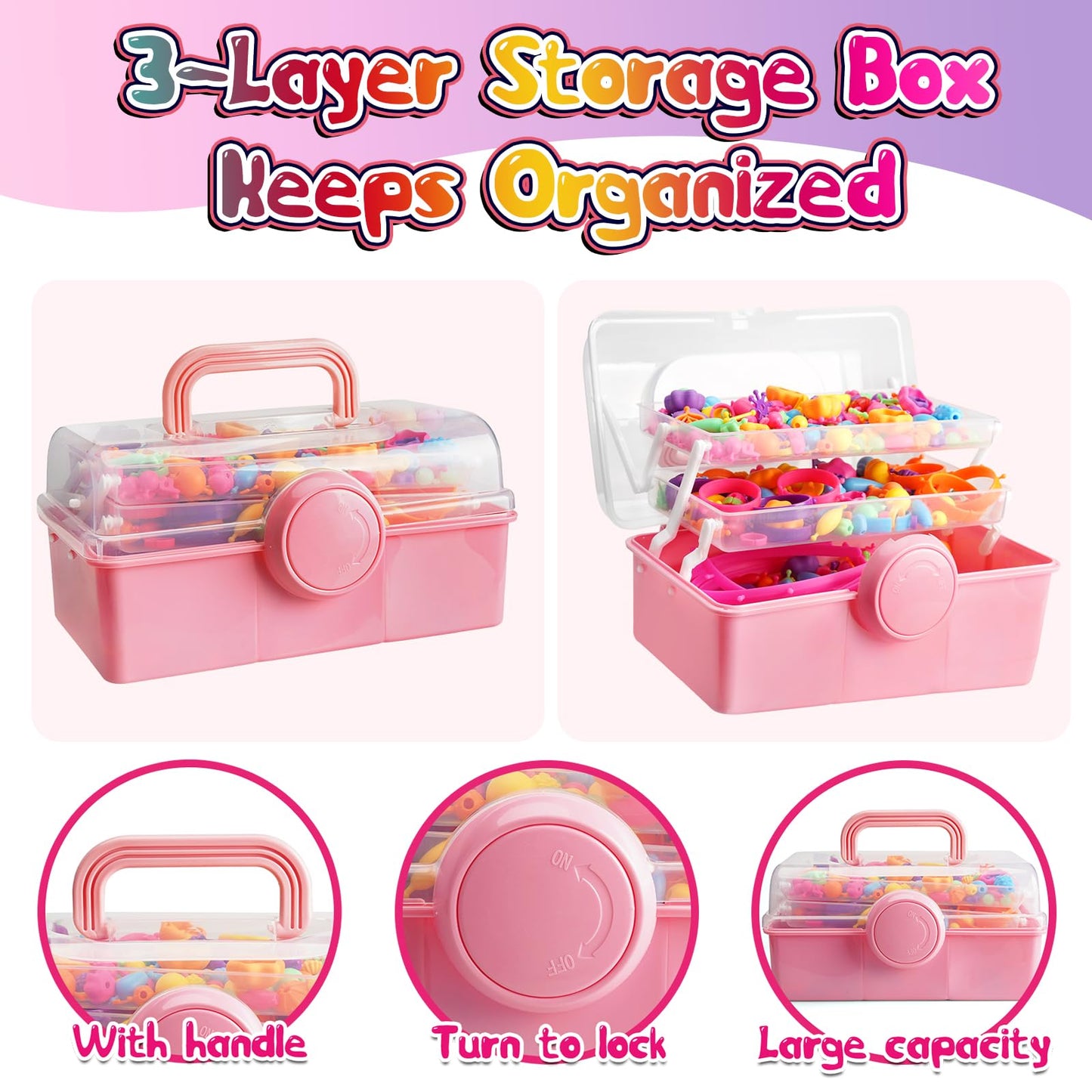 FUNZBO 850pcs Pop Beads - Jewelry Making Kit for 3 4 5 6 7 8 Year Old Little Girls, Arts and Crafts Toys for Kids, Necklace Bracelet Ring Hairband Creativity Snap Set, Birthday Gifts for Kids
