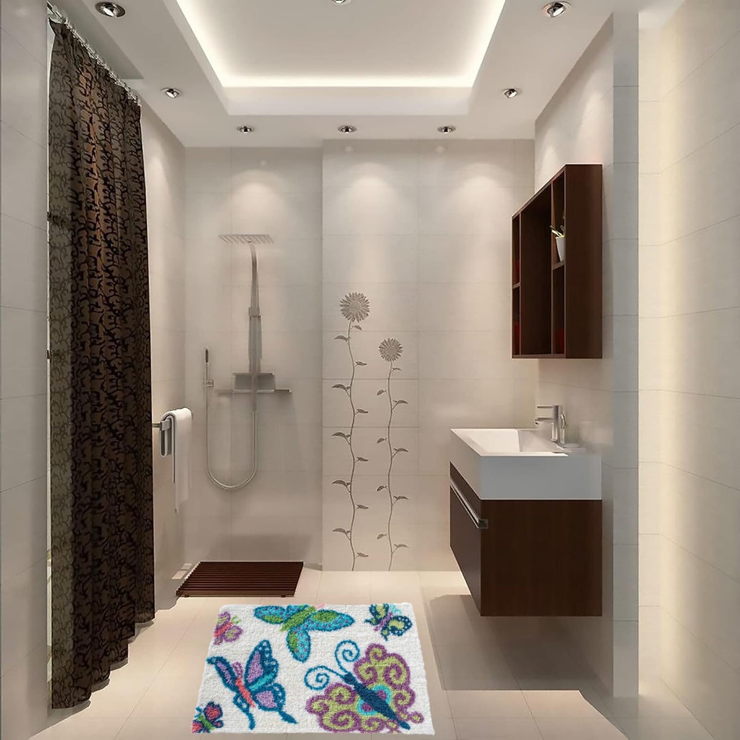 Latch Hook Kit, Hook Carpet Set with Pattern Printed, Butterfly DIY Crochet Yarn Rug Embroidery Shaggy 20.4X15inch/52X38CM