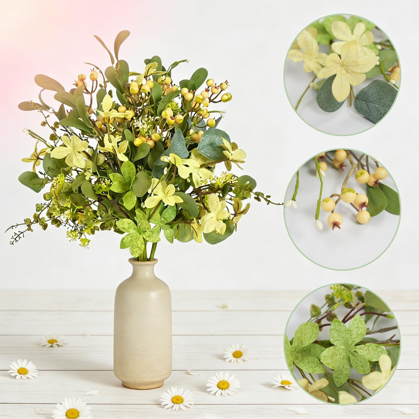 Bibelot 18 Inch Artificial Eucalyptus Stems with Berries, 6 Pcs Realistic Greenery Floral Picks, Spring Summer Stems for Wedding Centerpieces, Table and Home Decor