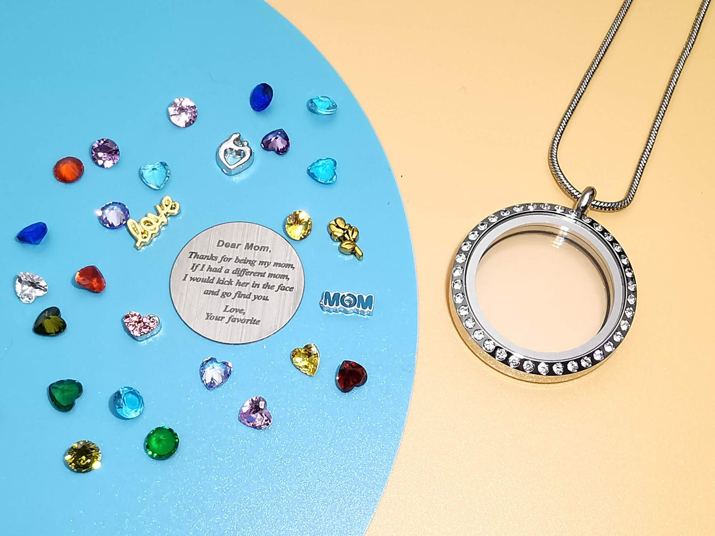 Veeshy Thanks For Being My Mom Birthstone Necklace Floating Locket - Best Mother's Day Gifts for Mom, Women - Unique Gag Present Idea for Her from Daughter or Son -Top Birthday Gift