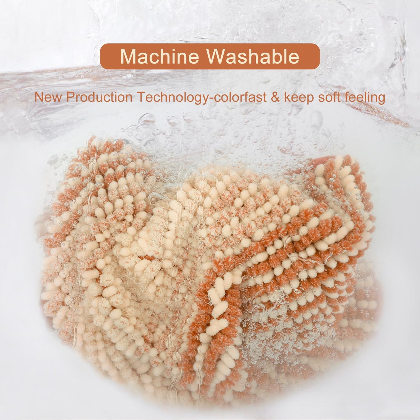 BSICPRO Bathroom Rugs, Bath Mat Rug for Bathroom Non Slip 17 x 24 Inches Water Absorbent Chenille Bathroom Floor Mats Machine Washable (Pumpkin Orange and Cream)