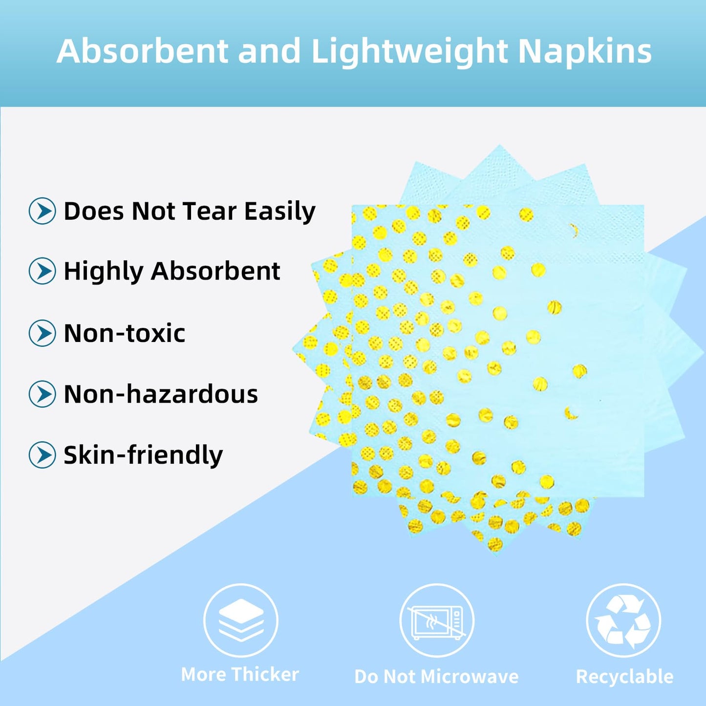 Blue Gold Paper Plates and Napkins Tableware Set-25 x 7''Dessert Plates & 25 x 6.5''Napkins & 25 x 7.3''Forks,Blue Party Supplies for Baby Showers,Birthday,Wedding,Bridal Shower,Anniversary(Serve 25)