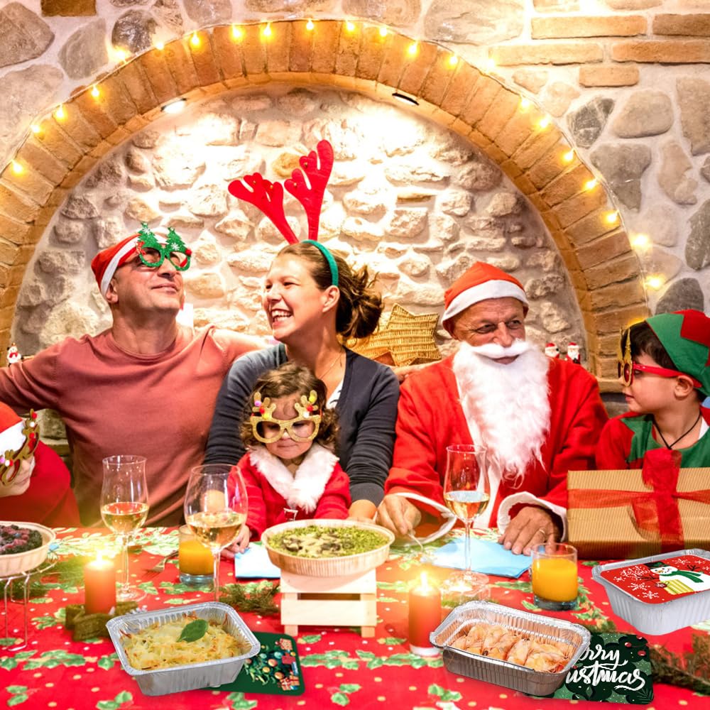 36PCS Christmas Foil storage Containers 9 Styles Merry Christmas Disposable Leftover Food Containers with Lids Aluminum Cookie Tin Pans for Winter Holiday Gift Giving Party Supplies(Style B)