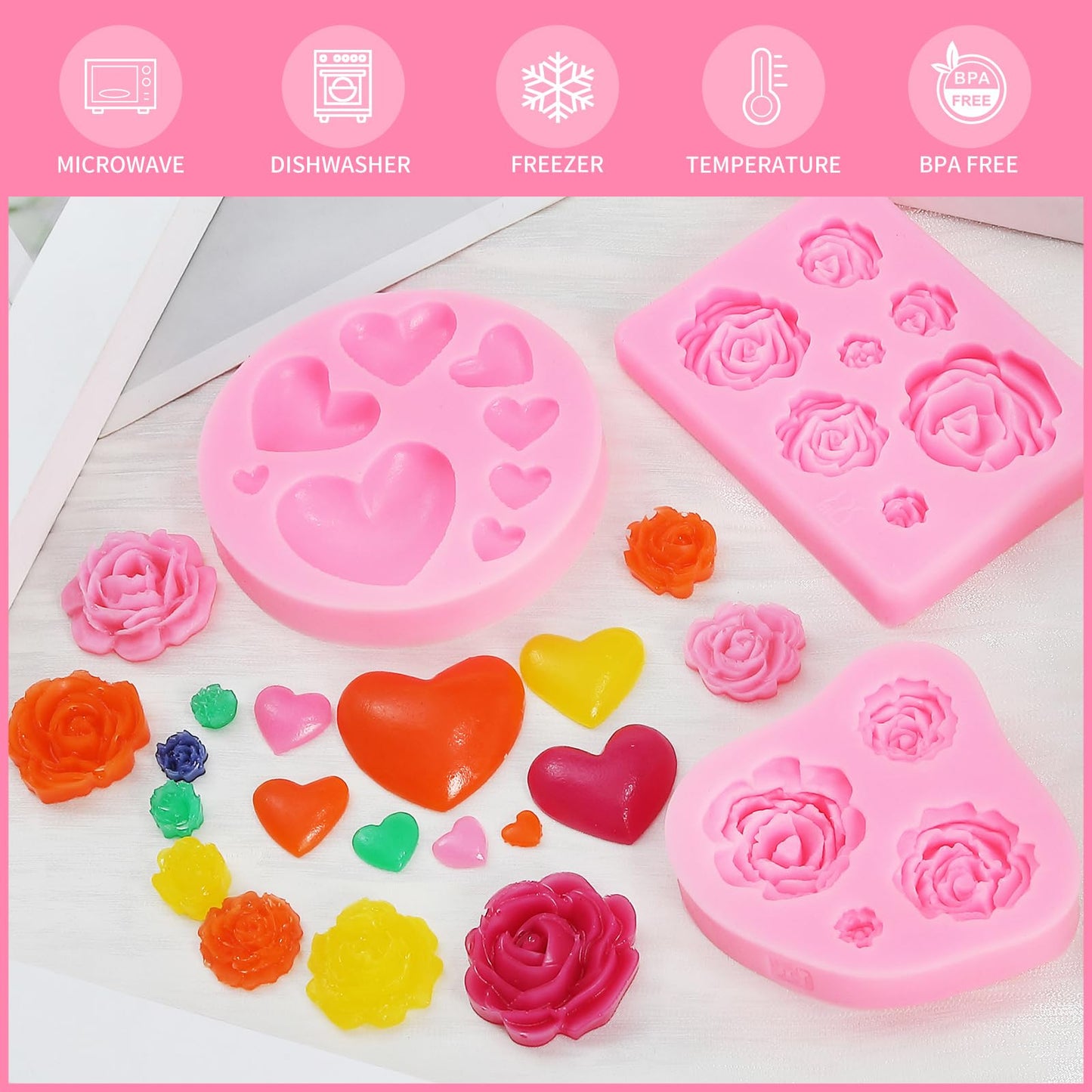 MUYIYAMEI Letter Silicone Mold Alphabet Number Molds Rose Heart Shape Cake Mould for Gummy Baking Candy Making Chocolate Molds Sugar for DIY Crafts Candy Desserts Cupcake Decoration