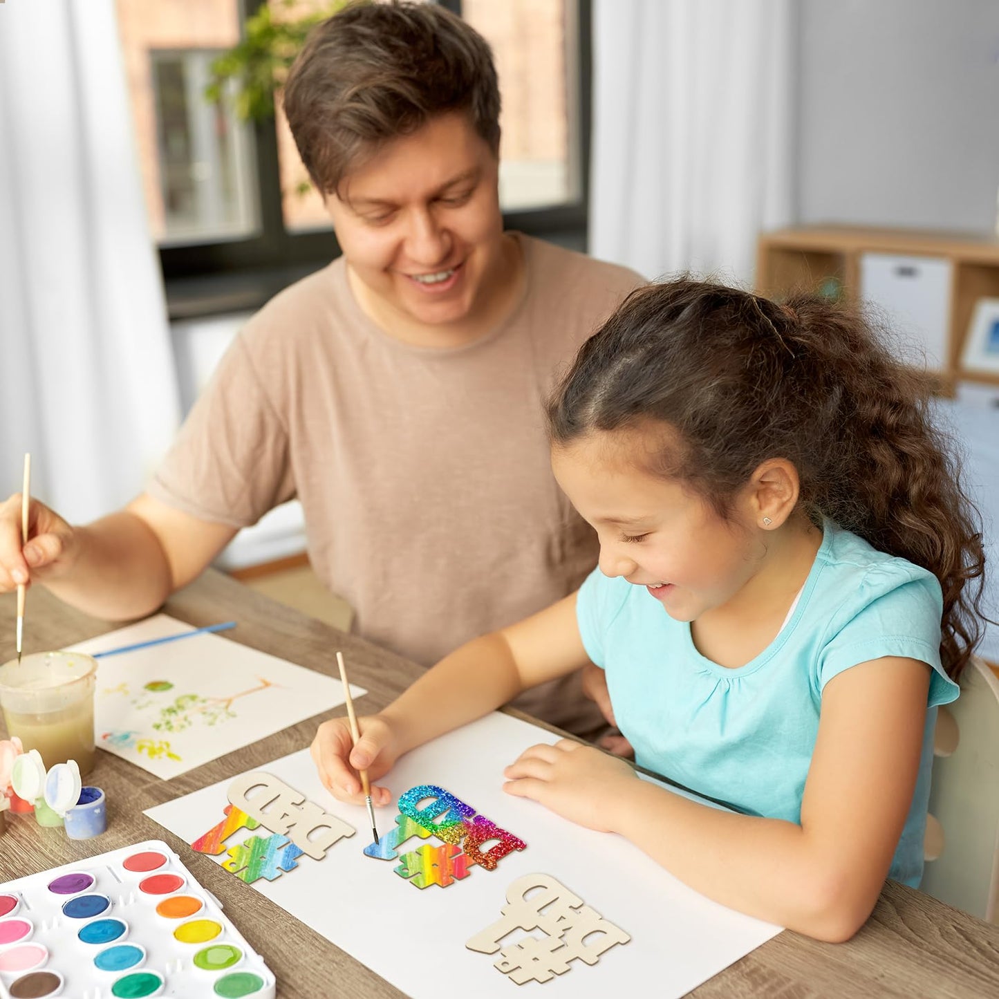 Wooden DAD Ornaments to Paint Father's Day Birthday Party Decoration Cutouts Unfinished 24PCS 3.5 x 3 inches, DIY Blank Unfinished Wood Daddy Ornament for Home Crafts Hanging Father Day Decoration