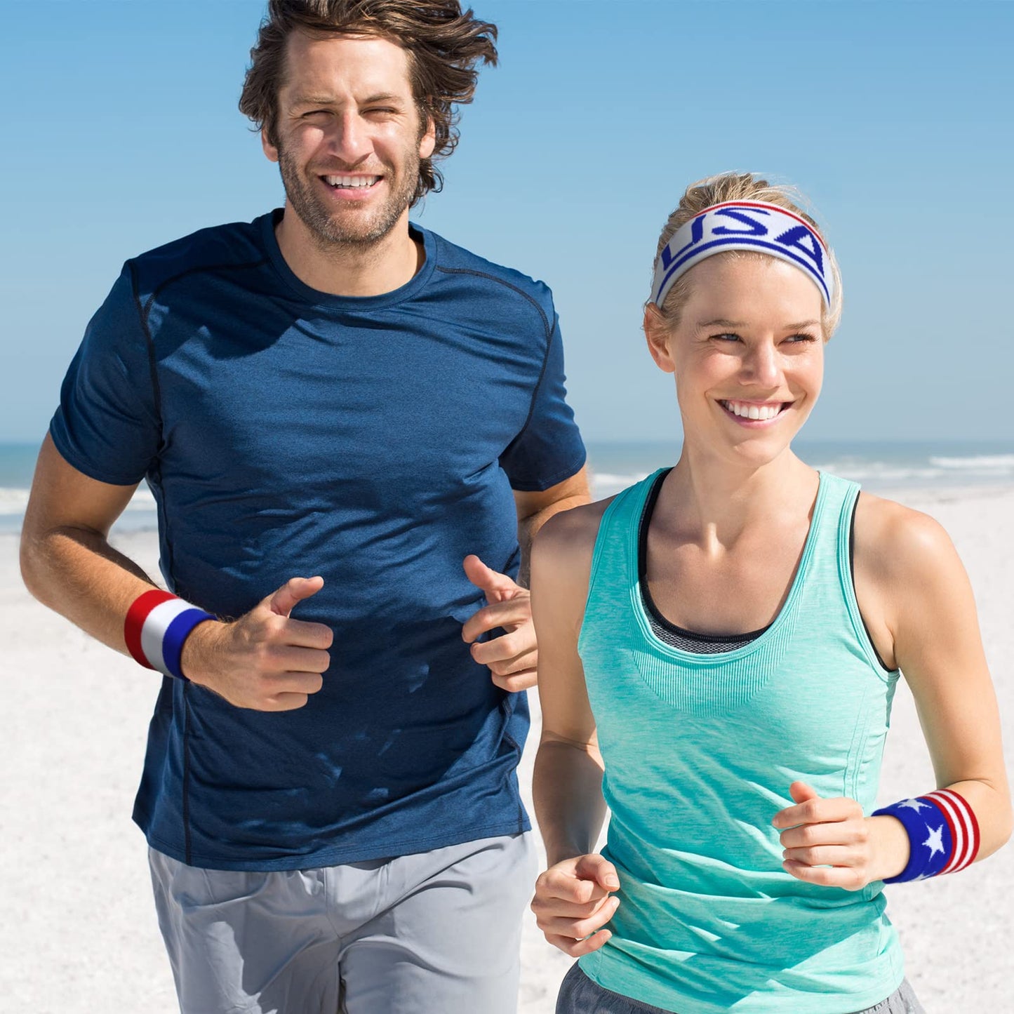 Liliful 6 Sets 4th of July American Flag Sports Headband and Wristband Set Patriotic Head Wraps Memorial Day Striped Sweatband USA Wristbands Accessories for Women Men Basketball Football Running