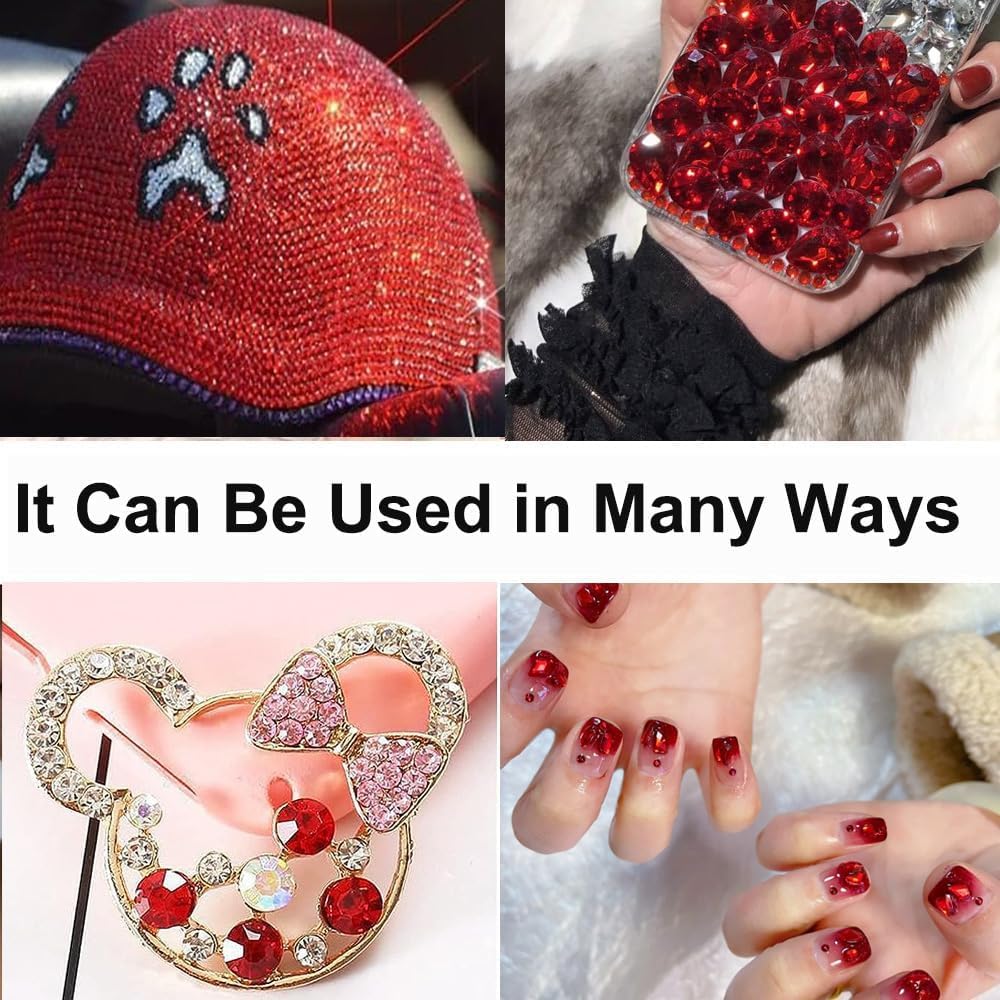 2680 Pcs 3D Red Nail Rhinestones, 120Pcs Big Red Glass Crystal Nail Gems Stones Charms Stones with Bling Diamond Flatback Round Beads, Clear Charm Jewelry for DIY Face Craft Decoration