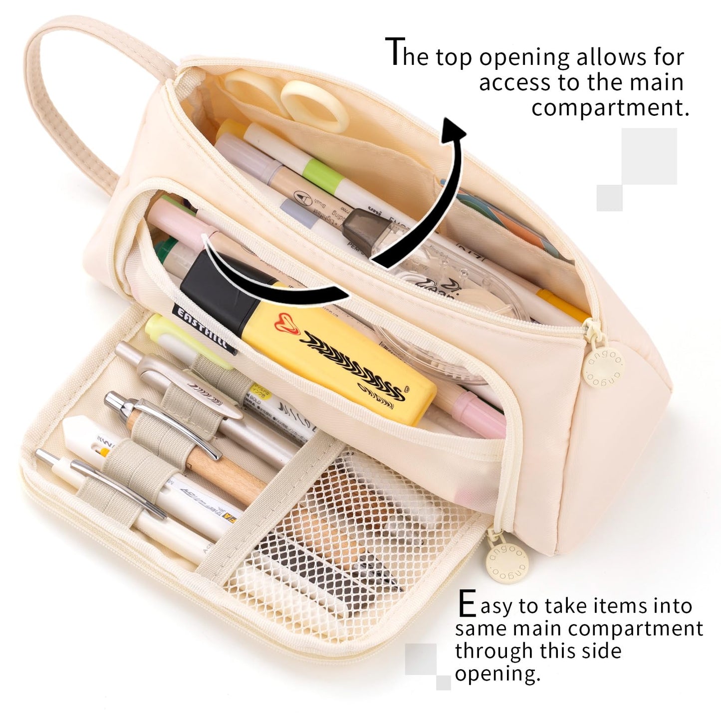 EASTHILL Pencil Case Large Capacity Pencil Pouch School Suppies Pen Case Stationery College Office Organizer for Girls Adults-Cream