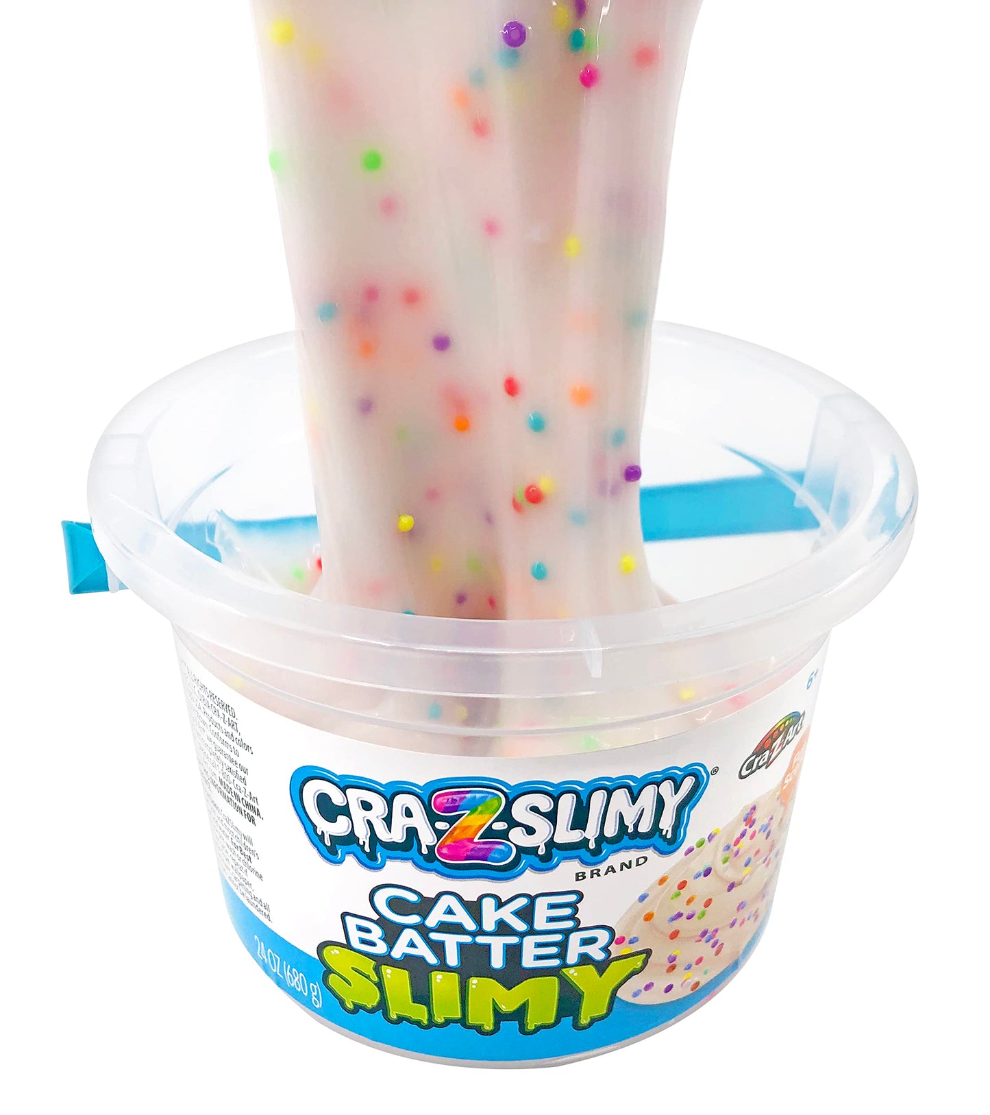 Cra-Z-Slimy 24oz Premade Slime, Cake Batter Scented Clear Slime Stretchy Glossy Non-Sticky 1.5lb Slime Bucket with Add-ins