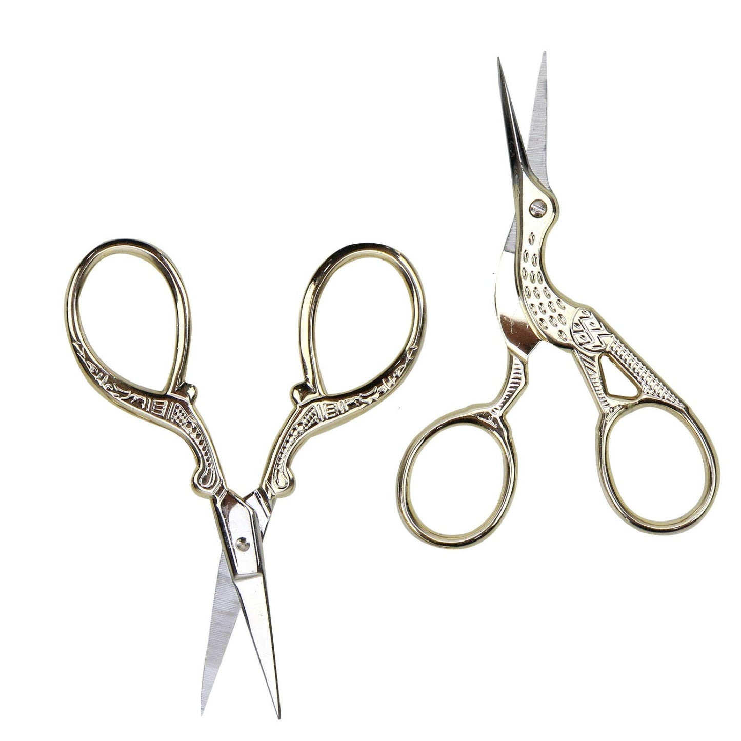 Embroidery Scissors, Stainless Steel Sharp Stork Scissors for Sewing Crafting, Art Work, Threading, Needlework - DIY Tools Dressmaker Small Shears - 2 Pcs (3.6 Inches, Gold)