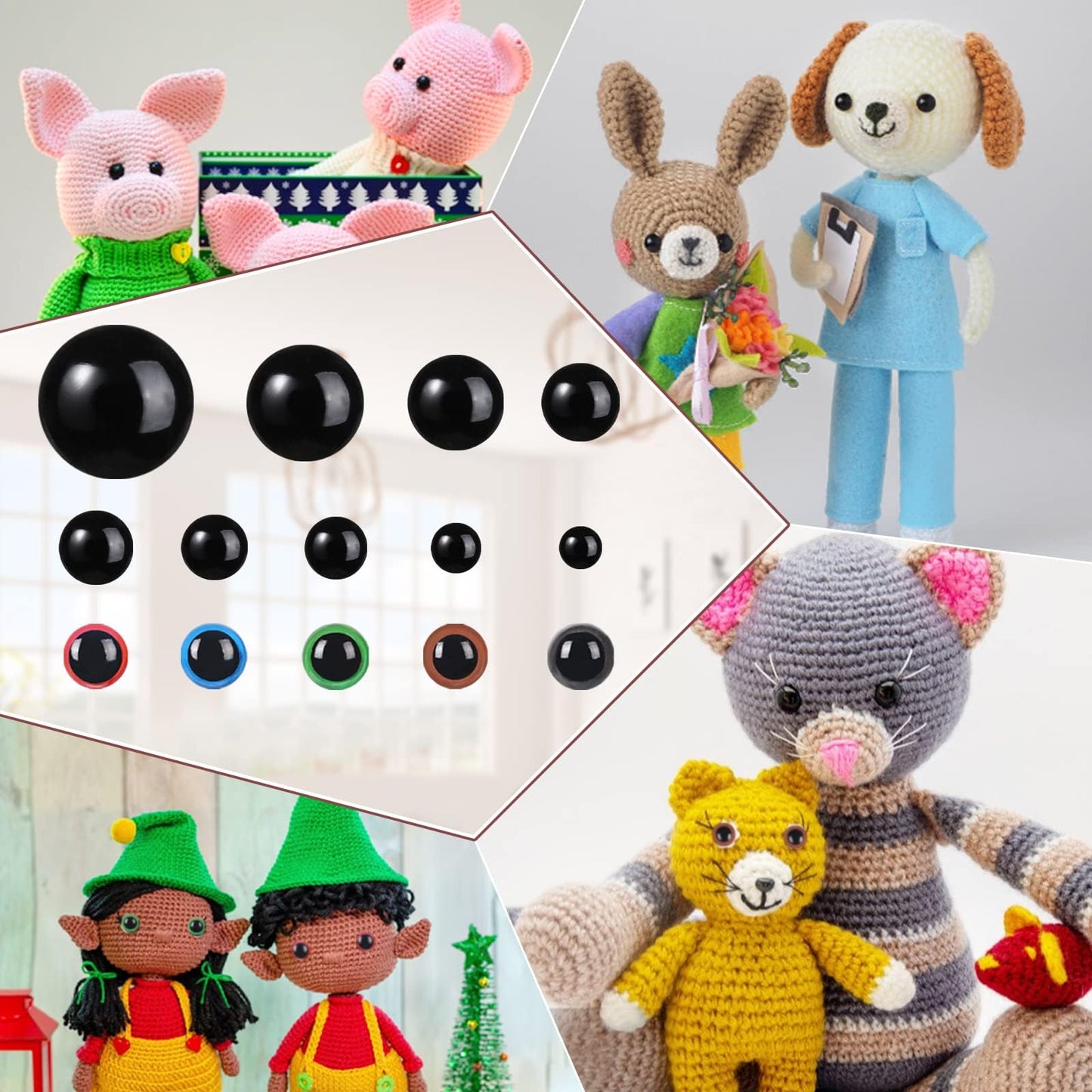 816 Pcs Safety Eyes for Crochet 6-30mm Plastic Colorful Safety Eyes for Amigurumi with Washers Black Stuffed Animal Eyes for Craft Teddy Bear