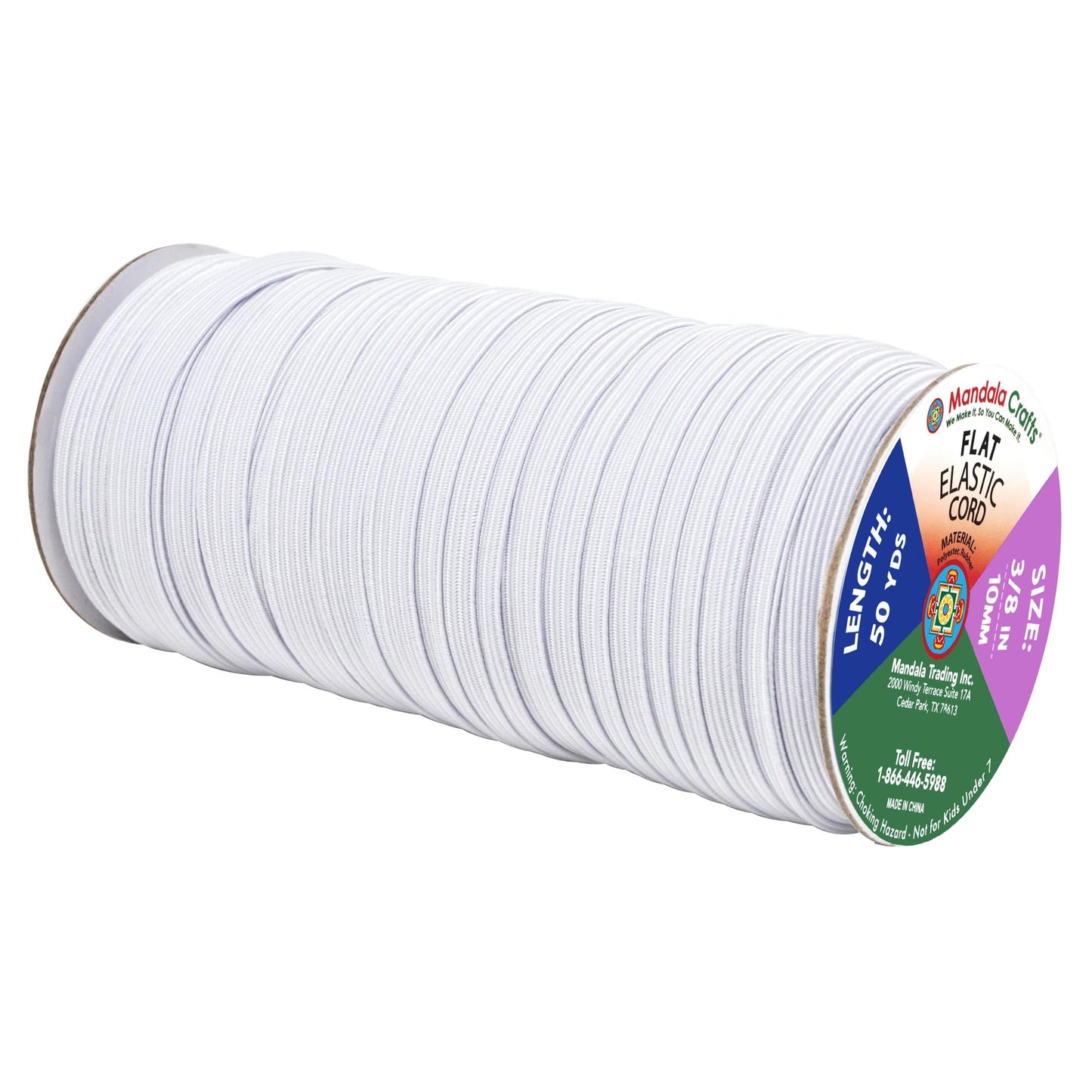Mandala Crafts 10mm 50 Yds Roll of White Elastic Bands for Sewing - 3/8 Flat Elastics Cord - 3 8 Inch Braided Stretch Straps for Crafting