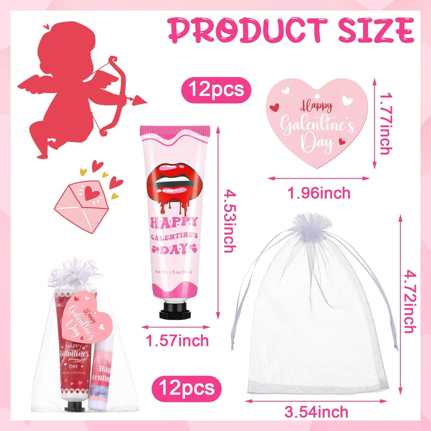 48 Pcs Galentine's Day Gifts Hand Cream and Lip Balm Bulk Set with Organza Bag Heart Happy Galentine's Day Card for Women Galentine Gift for Women Friends