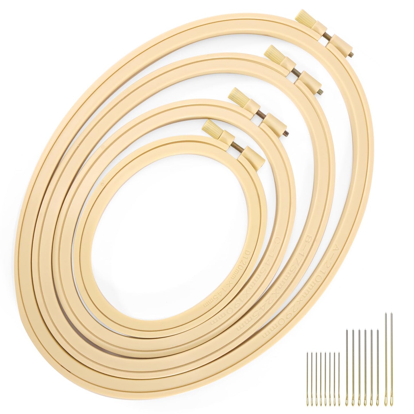 4 Pieces Embroidery Hoop Plastic Oval Embroidery Hoop Set, Circle Cross Stitch Hoop Ring with 16 Pieces Needles for Embroidery, Cross Stitch, and Craft Sewing