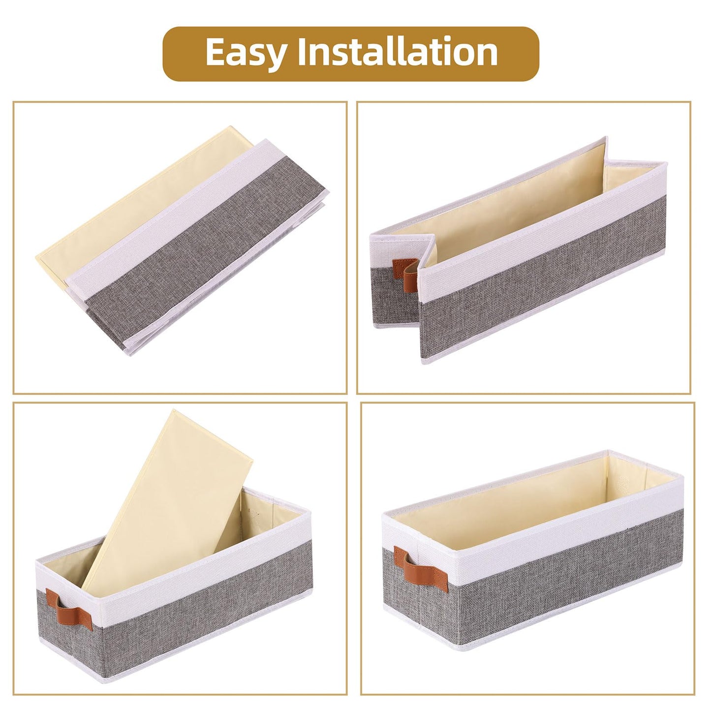 YheenLf Small Storage Basket 1-Pack,Foldable Open Storage Bins, Storage Boxes with Handles, Fabric Storage Containers (White&Gray,15x6x5in