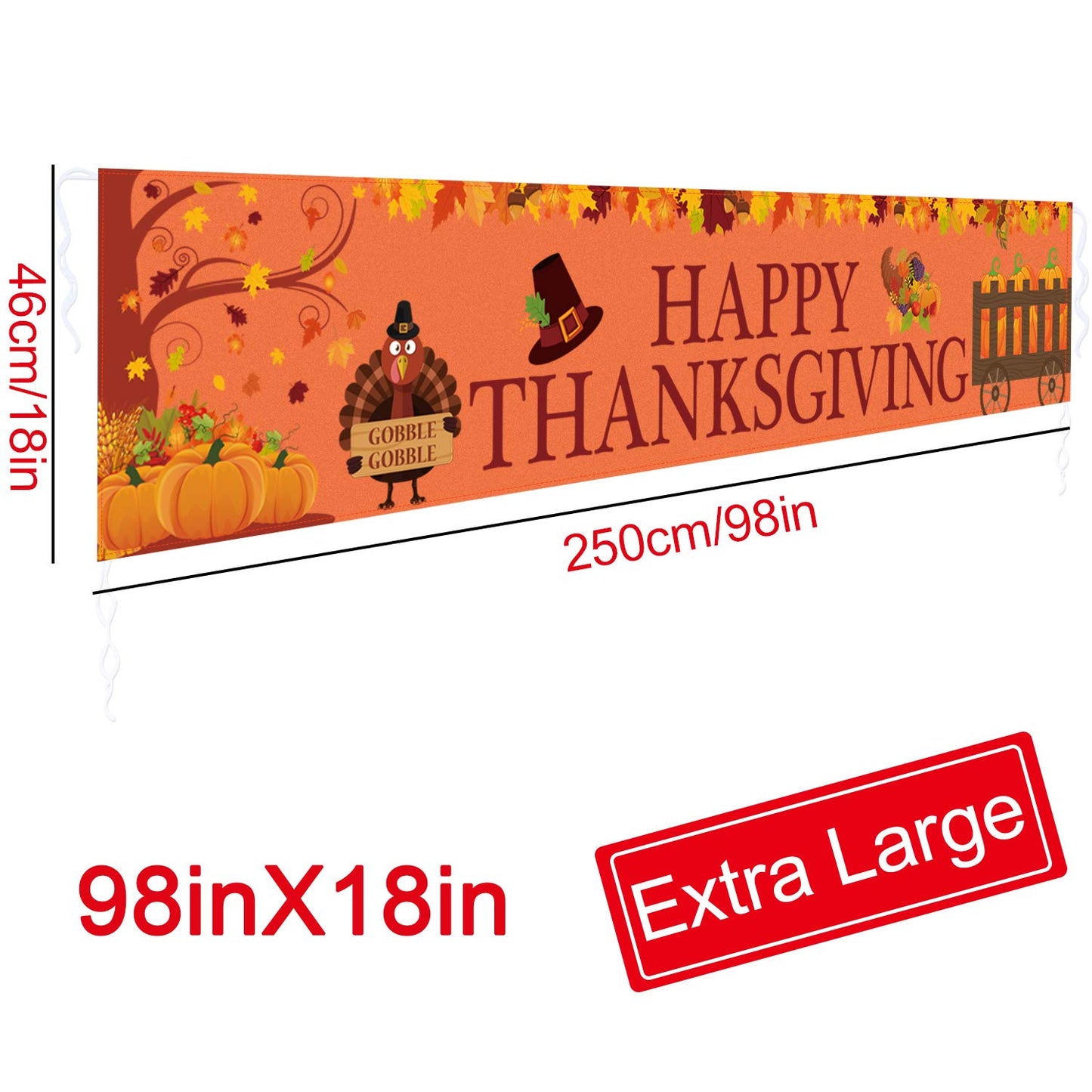 Large Happy Thanksgiving Banner, Thanksgiving Decorations, Fall Banner, Thanksgiving Turkey Maple Leaves Pumpkin Banner, Thanksgiving Party Outdoor & Indoor Decor Supplies (8.2 x 1.5 FT)