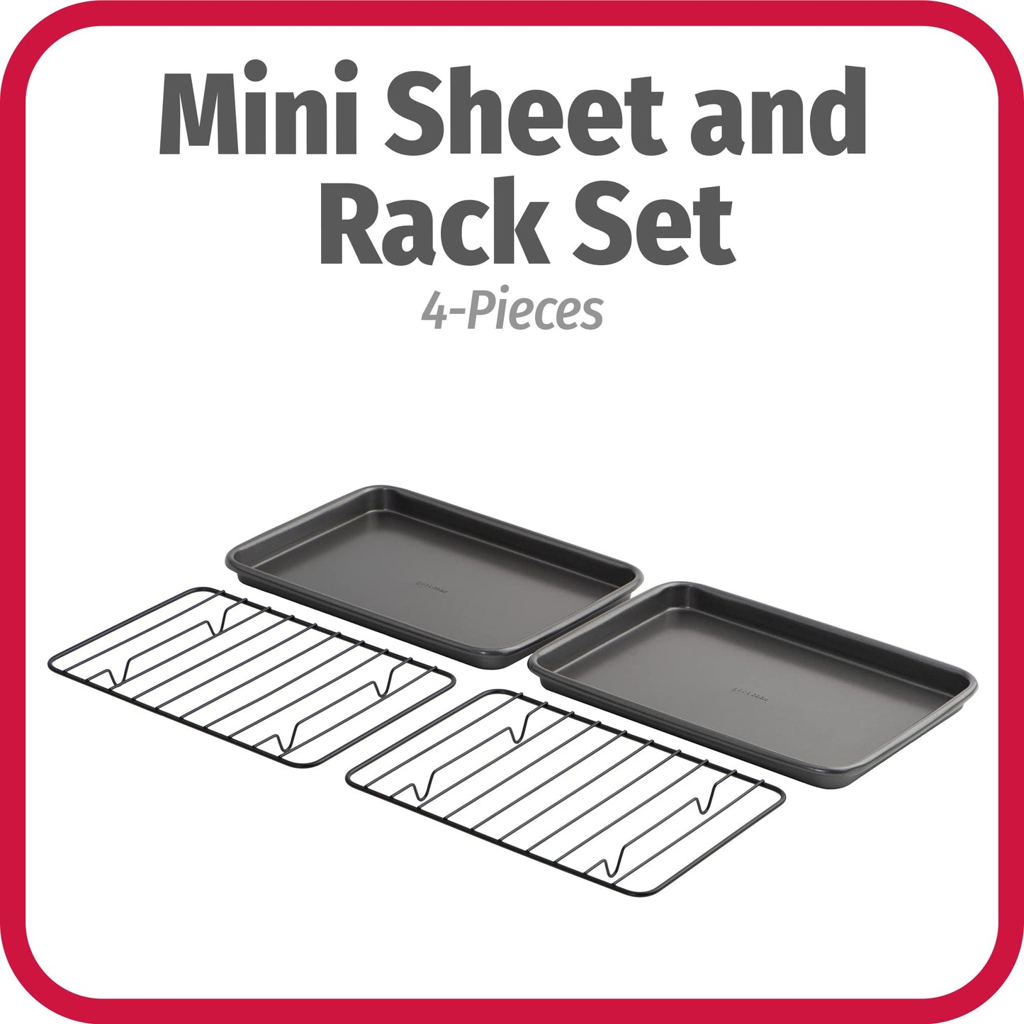 GoodCook Set of 2 Nonstick Steel 9" x 6" Toaster Oven Mini Baking Sheets with Racks, Gray