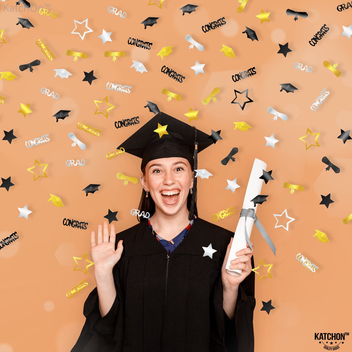 Black and Gold Grad Graduation Decorations 2026 - Pack of 1000, Congrats Grad Graduation Confetti 2026 | Grad Confetti Class of 2026 for Black and Gold 2026 Graduation Decorations, KatchOn