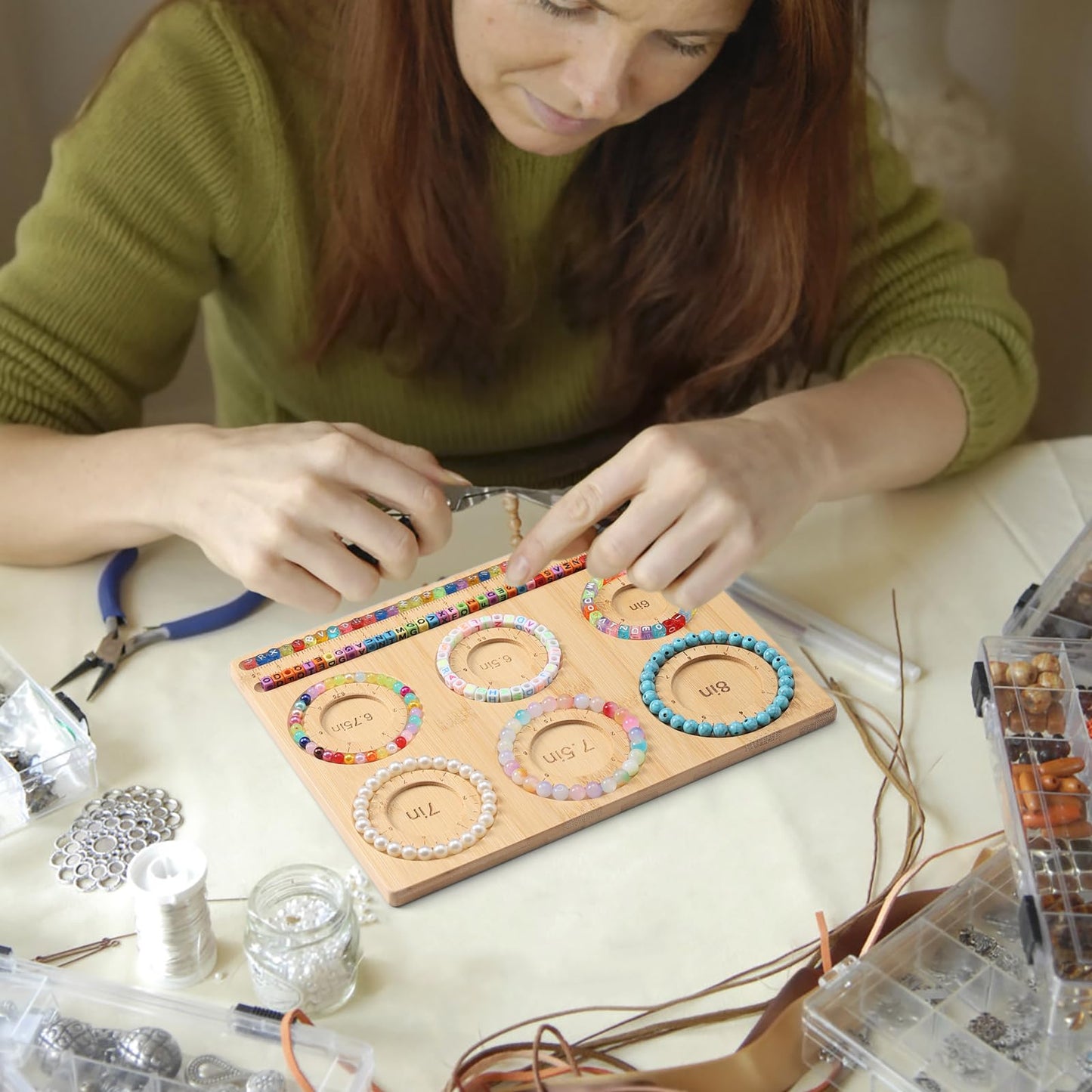 Petoysoso Bead Board for Jewelry Making, Bamboo Beading Board for Jewelry Bracelet Making, Bracelet Bead Board, Bracelet Bead Board for Bracelet, Jewelry Making, DIY