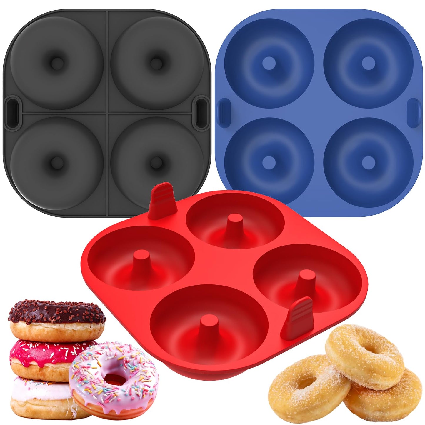 Webake Silicone Air Fryer Donut Pan for Baking, 4-Cavity Donut Pans Nonstick Donut Mold, BPA-Free, Dishwasher Safe, Set of 3