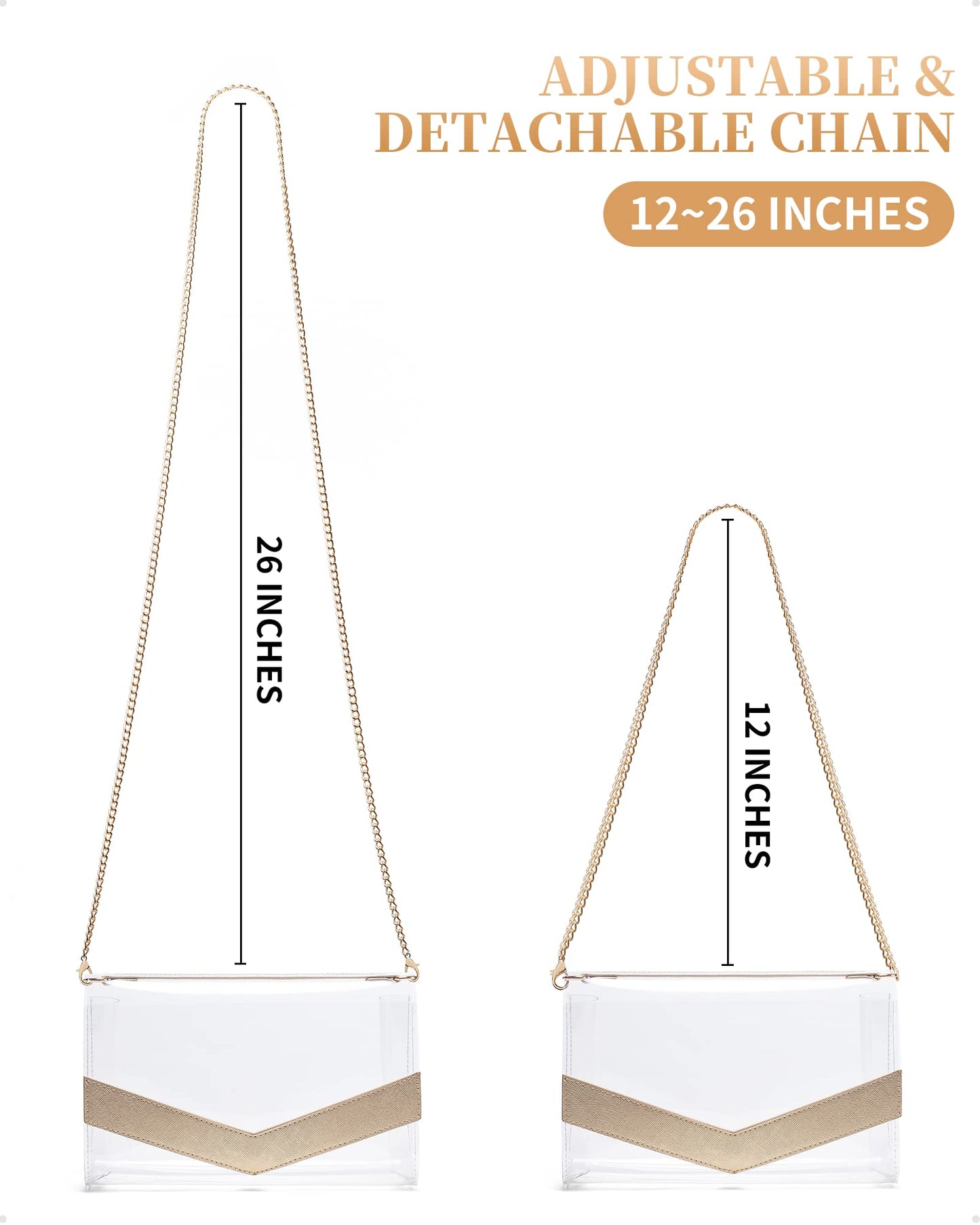 Vorspack Clear Bag Stadium Approved - Cute Clear Purse for Women PVC Clear Crossbody Bag for Sports Concert Festival - Gold