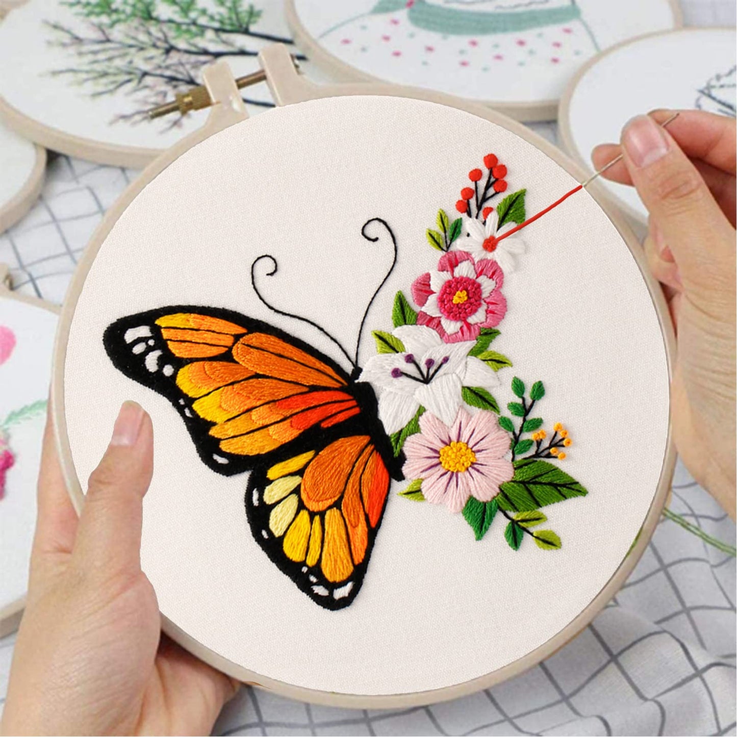 Louise Maelys Butterfly Flower Embroidery Kits Stamped Cross Stitch Kit for Adults Beginners Needle