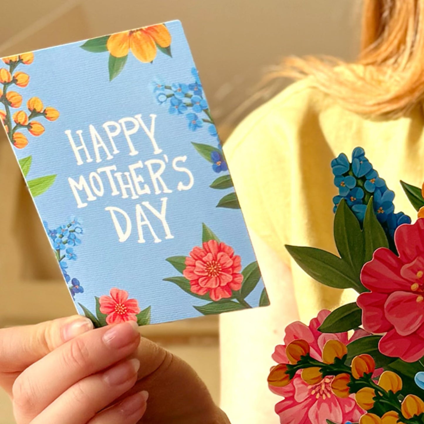 Freshcut Paper Mother's Day Sprinkle of Sunshine Pop Up Cards, 12 Inch Life Sized Forever Flower Bouquet 3D Popup Greeting Card, Birthday Card, Mother's Day Card, Blank Notecard & Envelope