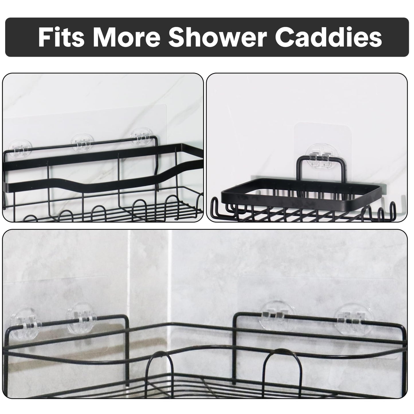 FEPTUASE 14 Pack Shower Caddy Adhesive Replacement, Transparent Strong Adhesive Hooks, No Drilling, Waterproof Wall Hooks for Shower Caddy, Bathroom Storage Shelves and Kitchen Racks