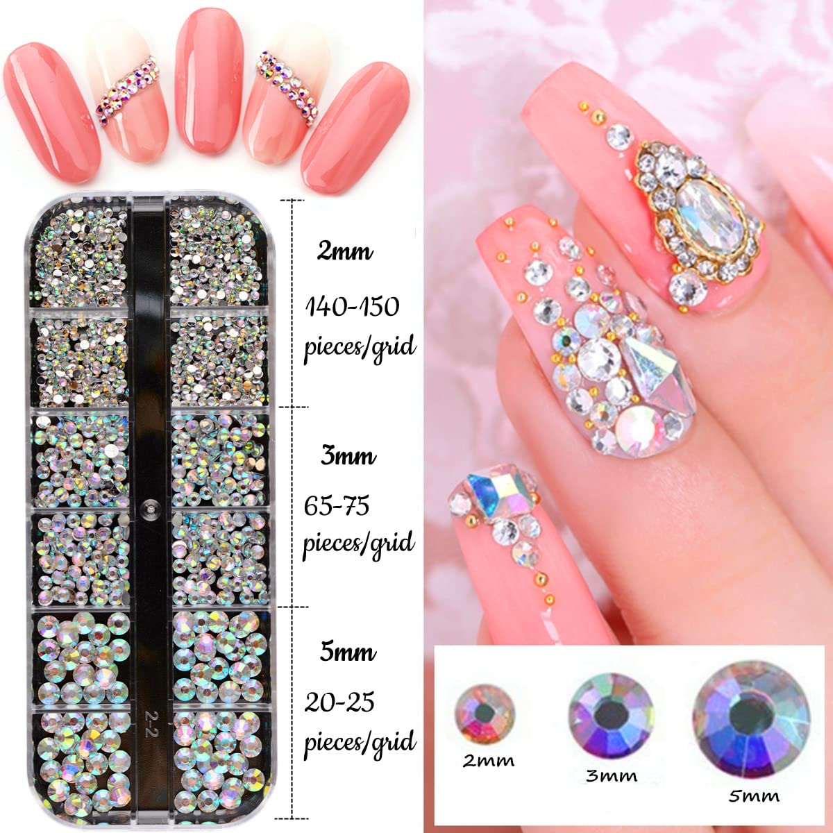editTime 5000 Pieces (5 Boxes) Shiny Colorful Nail Art Rhinestones Nail Stone Gems Design Kit and 4 sheets flower nail art stickers with a Curved Tweezers and a Nail Brush (multicolor)
