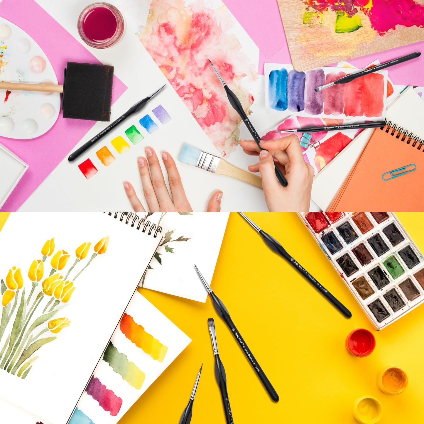 PANDAFLY Detail Paint Brushes Set, 15pcs Miniature Brushes for Fine Detailing & Art Painting - Acrylic, Oil, Watercolors & Paint by Number, Models, Face, Nail, Craft, Warhammer 40k