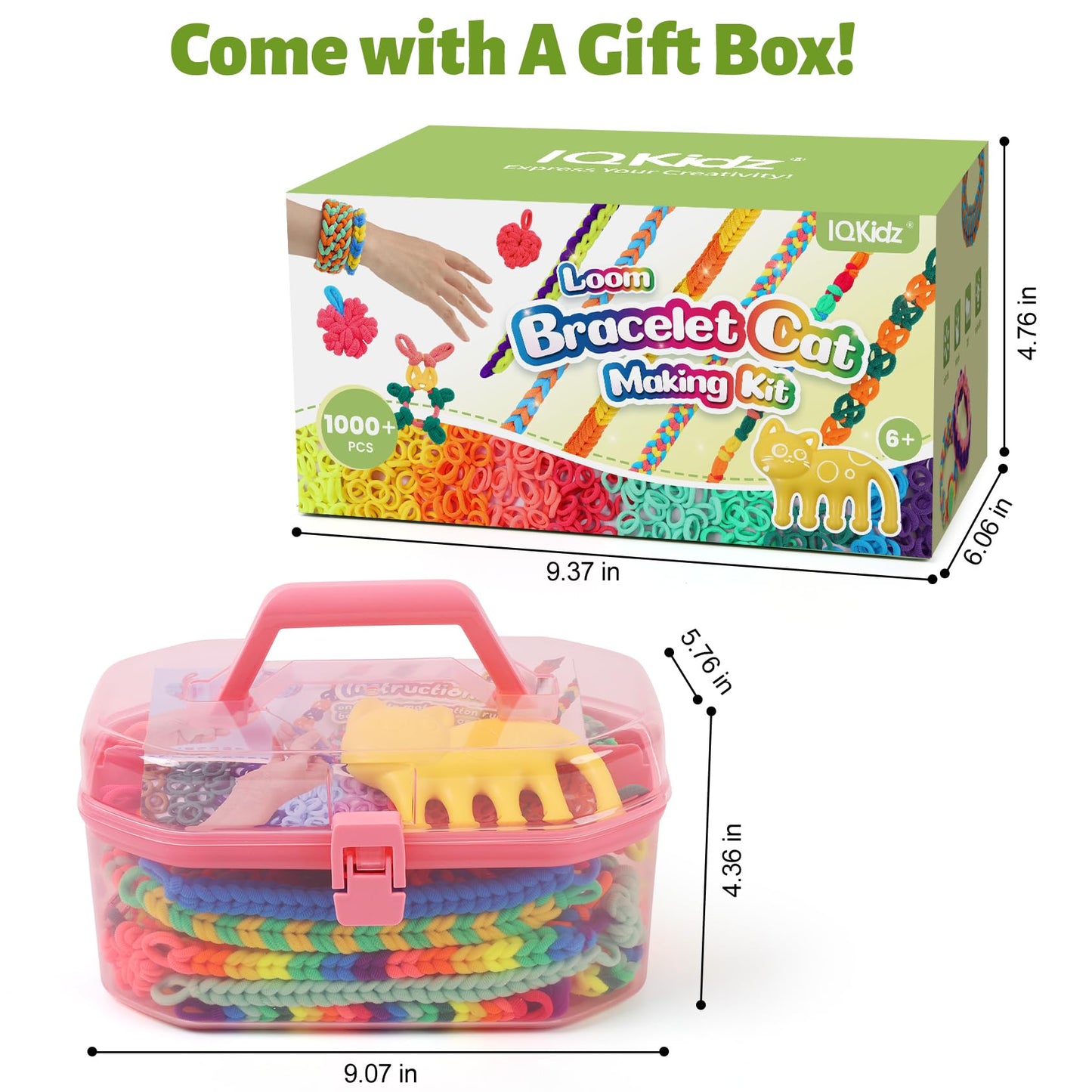 IQKidz Arts and Crafts for Kids Ages 6-8 8-12, Bracelets Making Loom Kit with 1000+ Loop Bands, DIY Hair Tie Bracelet Make Toy Set, Great Birthday Present for Girls 7 9 10 11 13 Year Old