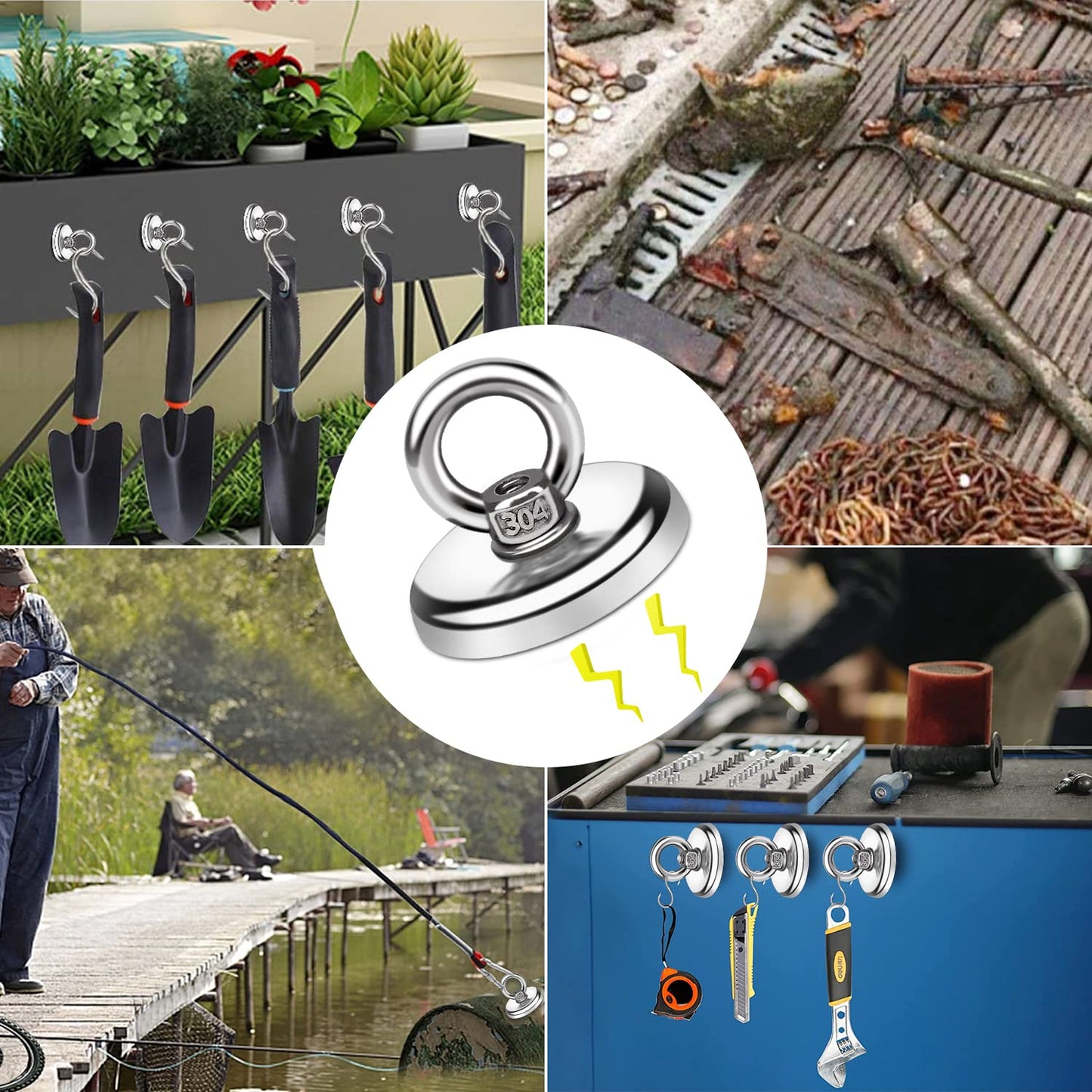 E BAVITE Magnetic Hooks, 100 LB（45KG） Heavy Duty Magnetic Hooks with Countersunk Hole Eyebolt, Perfect for Home, Kitchen, Workplace, Office and Garage, Pack of 10