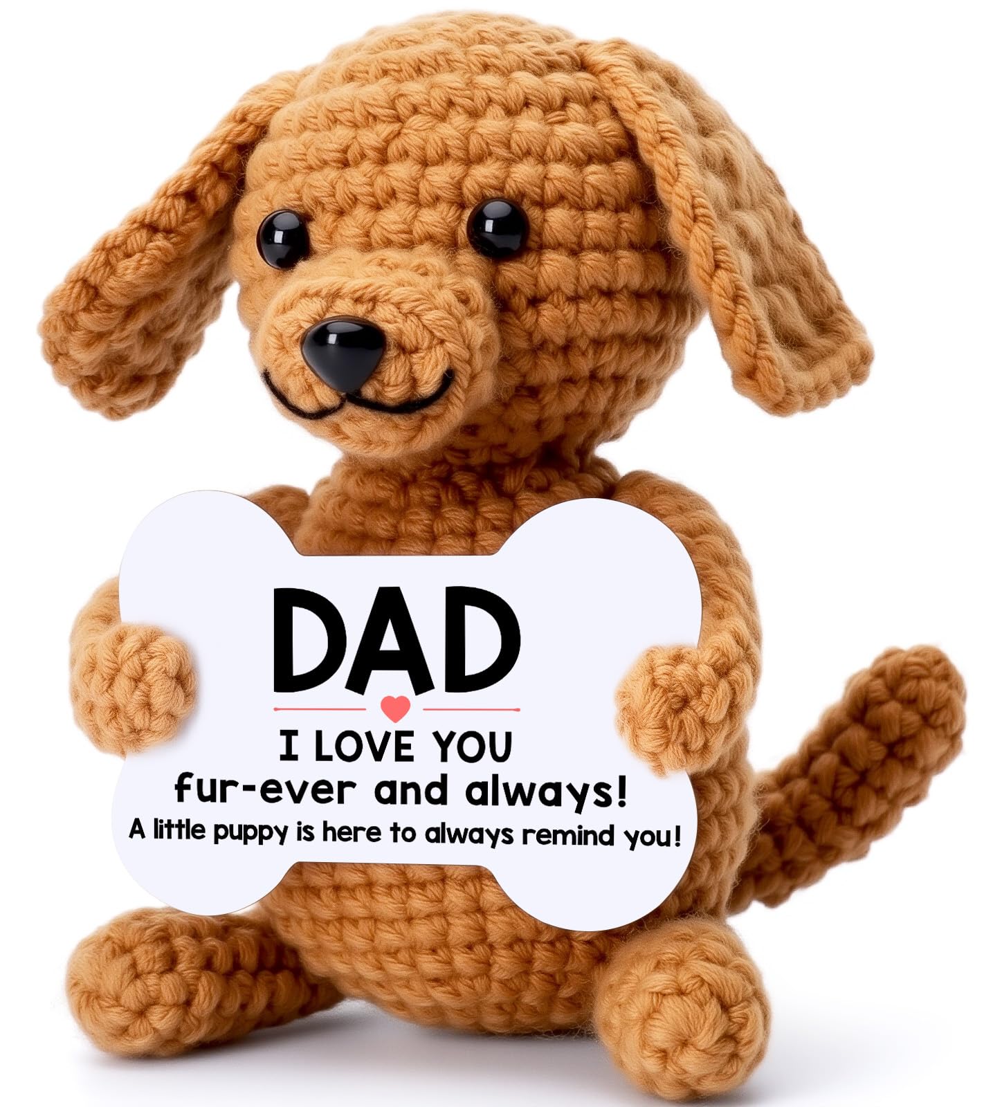 Funny Fathers Day Dad Gifts from Daughter Son, First New Bonus Step Dad Father’s Day Birthday Gifts from Kids Wife, Personalized Unique Daddy Presents Cool Stuff Cute Things, Small Happy Crochet Dog