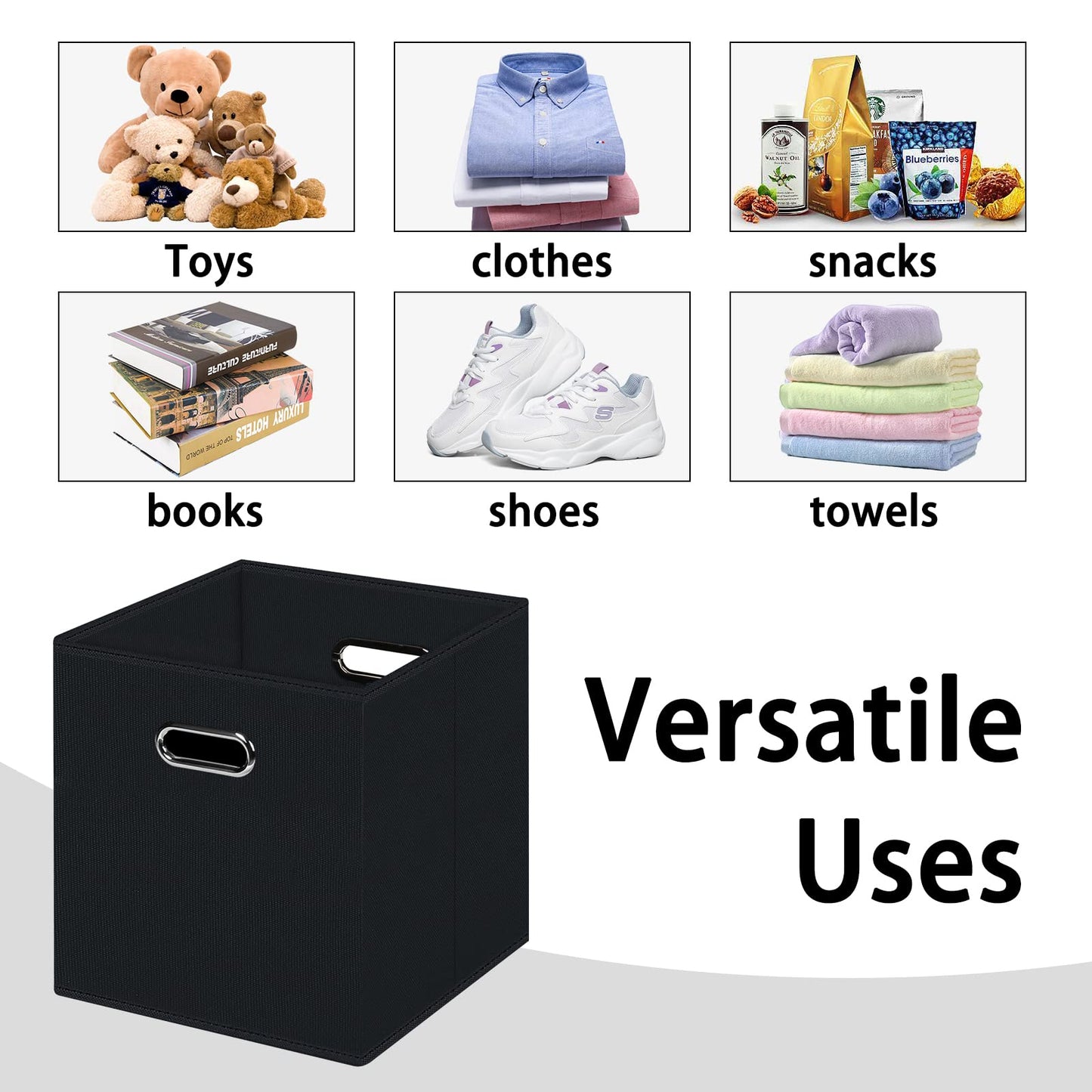 Black Foldable Storage Cubes Bins , Fabric Storage Box Cubes Organizer Baskets with Dual Handles for Home Organizer (Black)