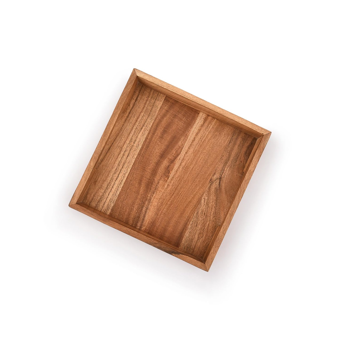 Acacia Wood Serving Tray with Handles,Wooden Serving Tray, Snack Tray, Breakfast Tray, Great for, Breakfast, Coffee |Size- 10" x 10" x 1.75"