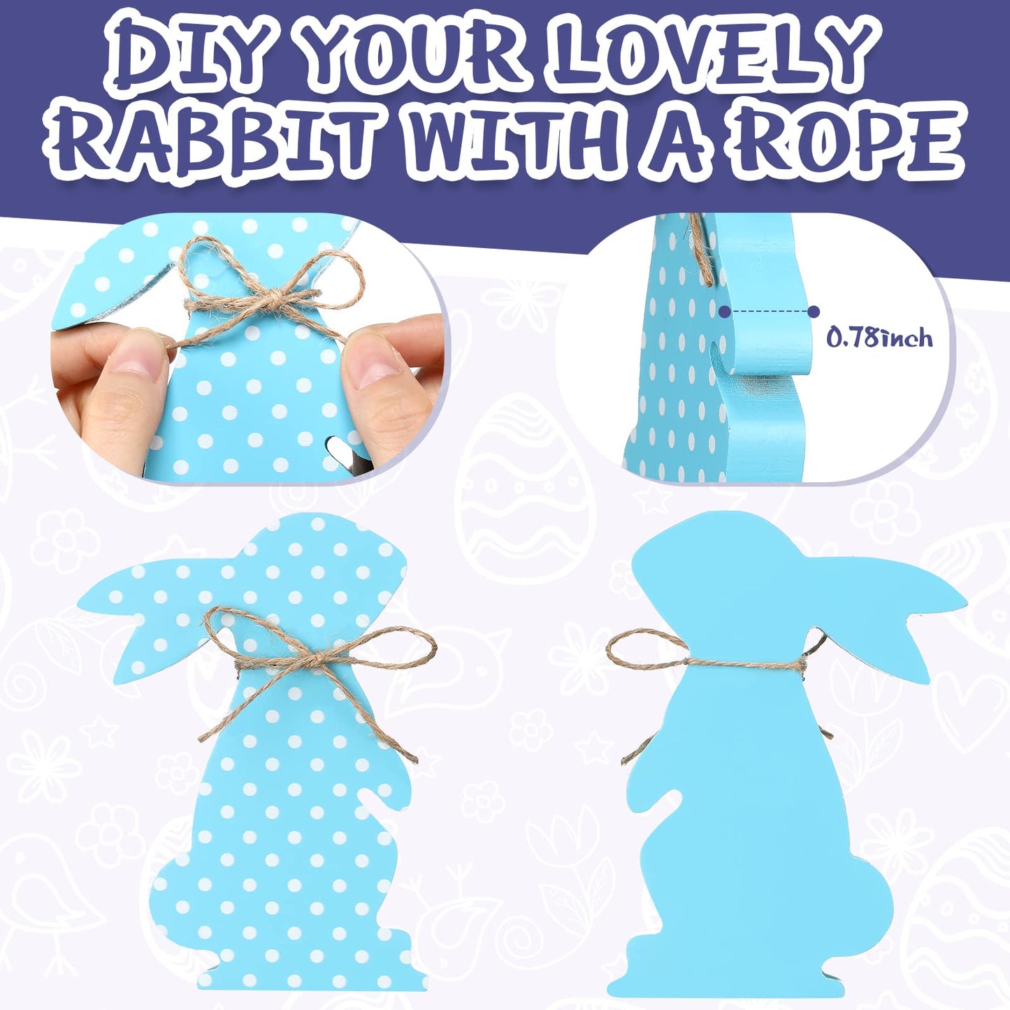 4 Pcs Easter Bunny Table Wooden Signs Bunny Shaped Farmhouse Decor Spring Rabbit Wood Tabletop Decorations Easter Rabbit Dining Room Table Decor Sign with Rope(Macaron Dots)