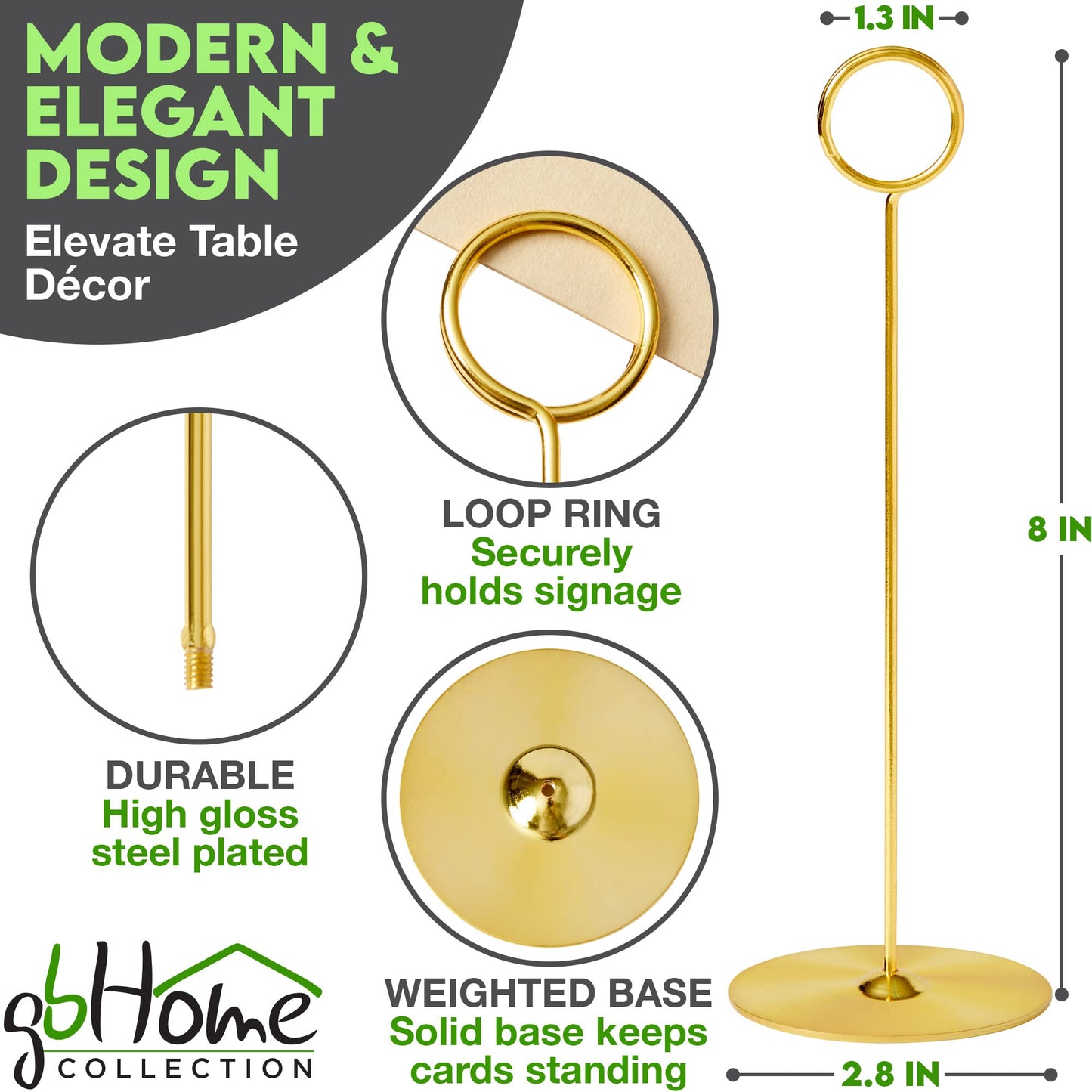 Gray Bunny Metal Table Number Holders, 12 Pack, 8 Inches, Gold Place Card Holders, Picture Holders for Tables, Table Card Holders for Wedding Table Numbers, Table Number Stands, Table Sign Holders