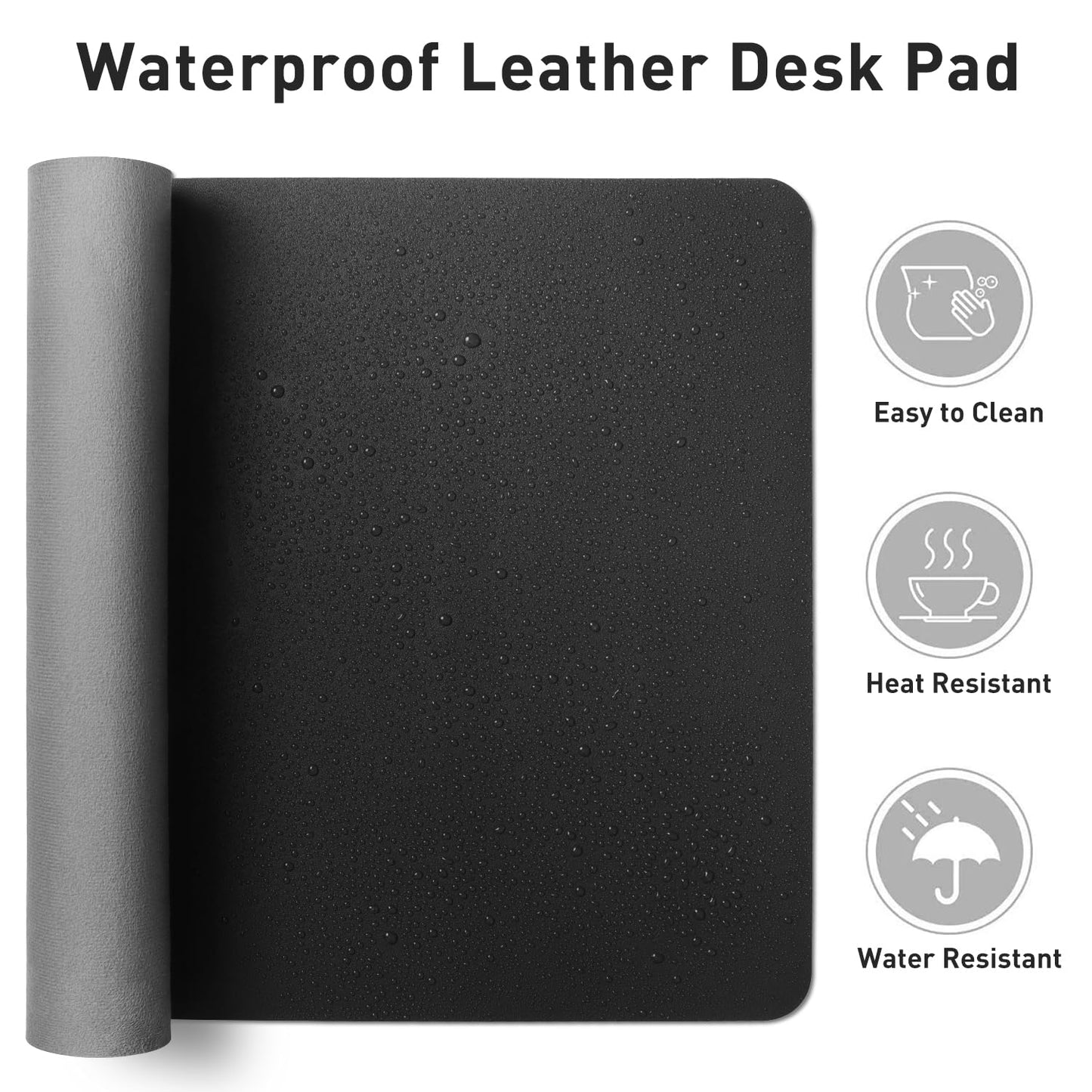 Aothia Non-Slip Waterproof PU Leather Desk Pad Protector for Mouse, Writing Desk, Office, Home, Laptop Blotter, 23.6" x 13.7", Black