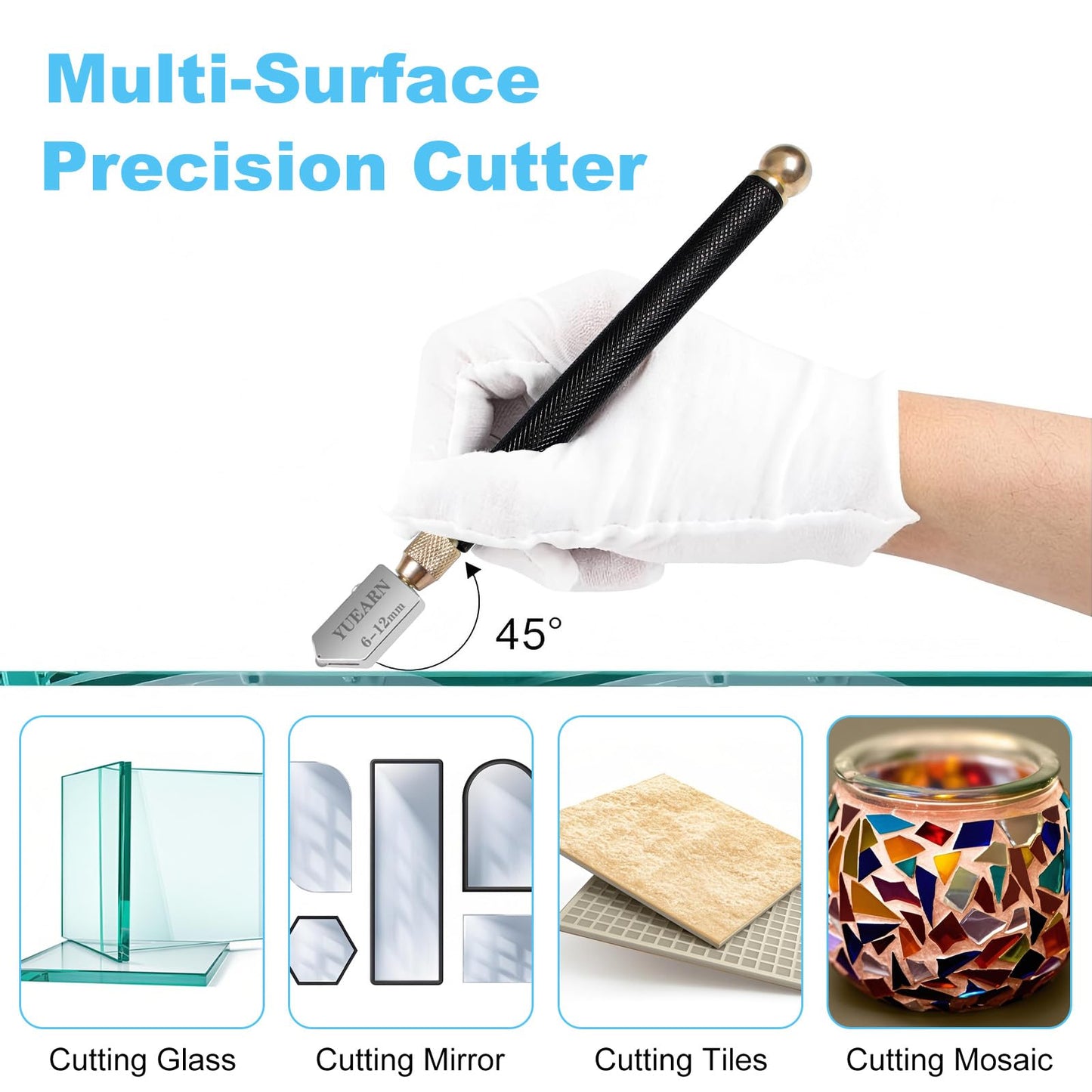 Glass Cutter(2-20mm), Glass Cutting Tool for Thick Glass, Pencil Style with Automatic Oil Feed, Carbide Tip & Ergonomic Handle for Mirrors, Tiles & Mosaics