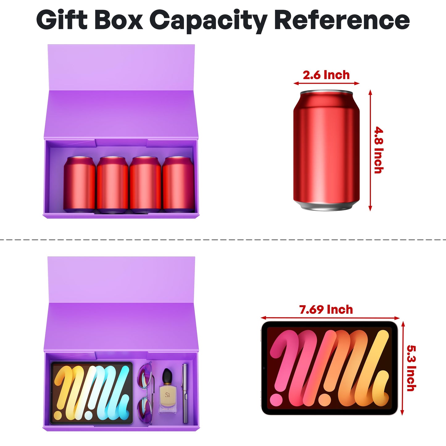 Purple Gift Box, 12x6x4'' Gift box for Presents with Lids Magnetic Closure Rectangle Collapsible for Bridesmaid Proposal Box, Wedding, Christmas, Halloween, Birthday Gift Packging
