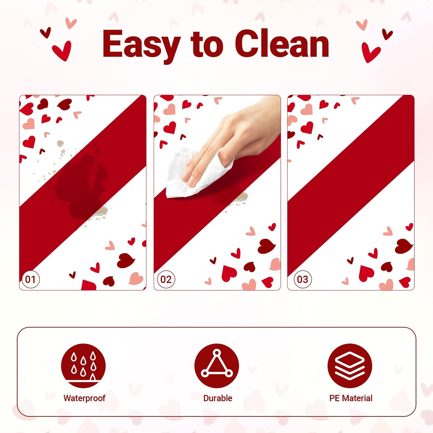 2 Pcs Valentines Day Tablecloths for Valentines Day Decorations,54" x 108" Disposable Plastic Tablecloths,Rectangle Heart Table Cover for Party Decorations Mothers Day Anniversary Birthday