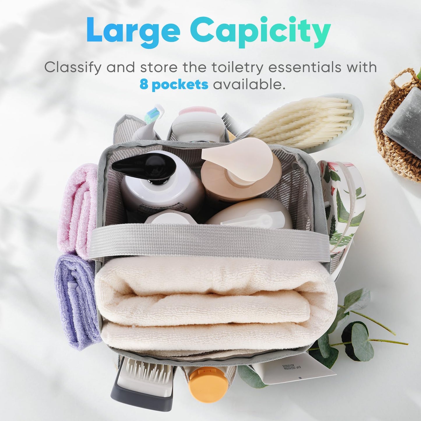 Mesh Shower Caddy Portable for College Dorm Room Essentials,Shower Caddy Dorm with 8-Pocket Large Capacity for Beach,Swimming,Gym,Travel essentials