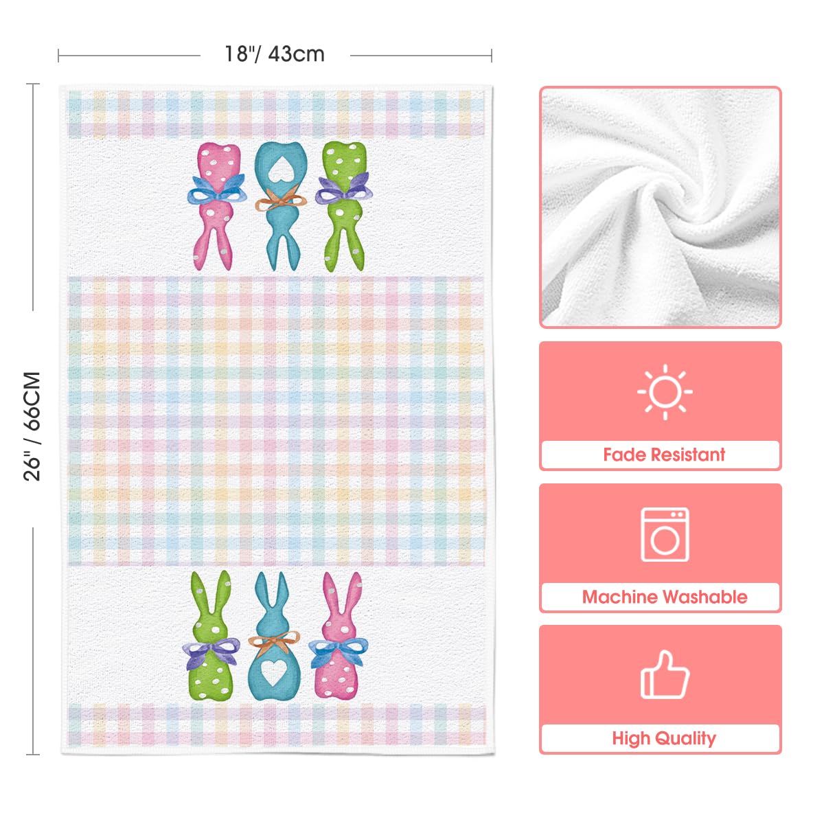 Colorful Stripe Rabbit Bunny Eggs Easter Kitchen Towels Dish Towels, 18x26 Inch Spring Decoration Hand Towels Set of 2