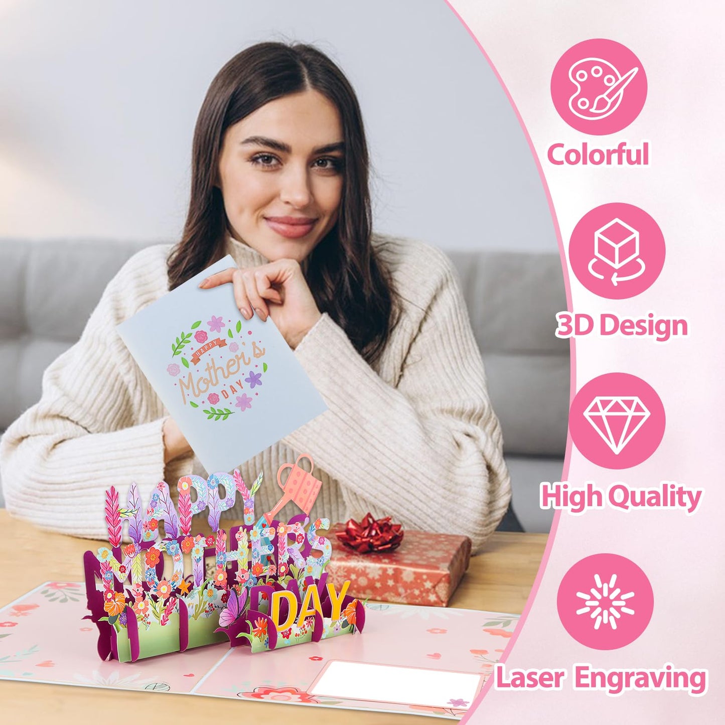 FaCraft 3D Pop Up Mothers Day Card - Happy Mothers Day Flower Pop Up Gift Greeting Card with Envelope with Blank Insert for Best Mom Women Wife Daughter Grandma