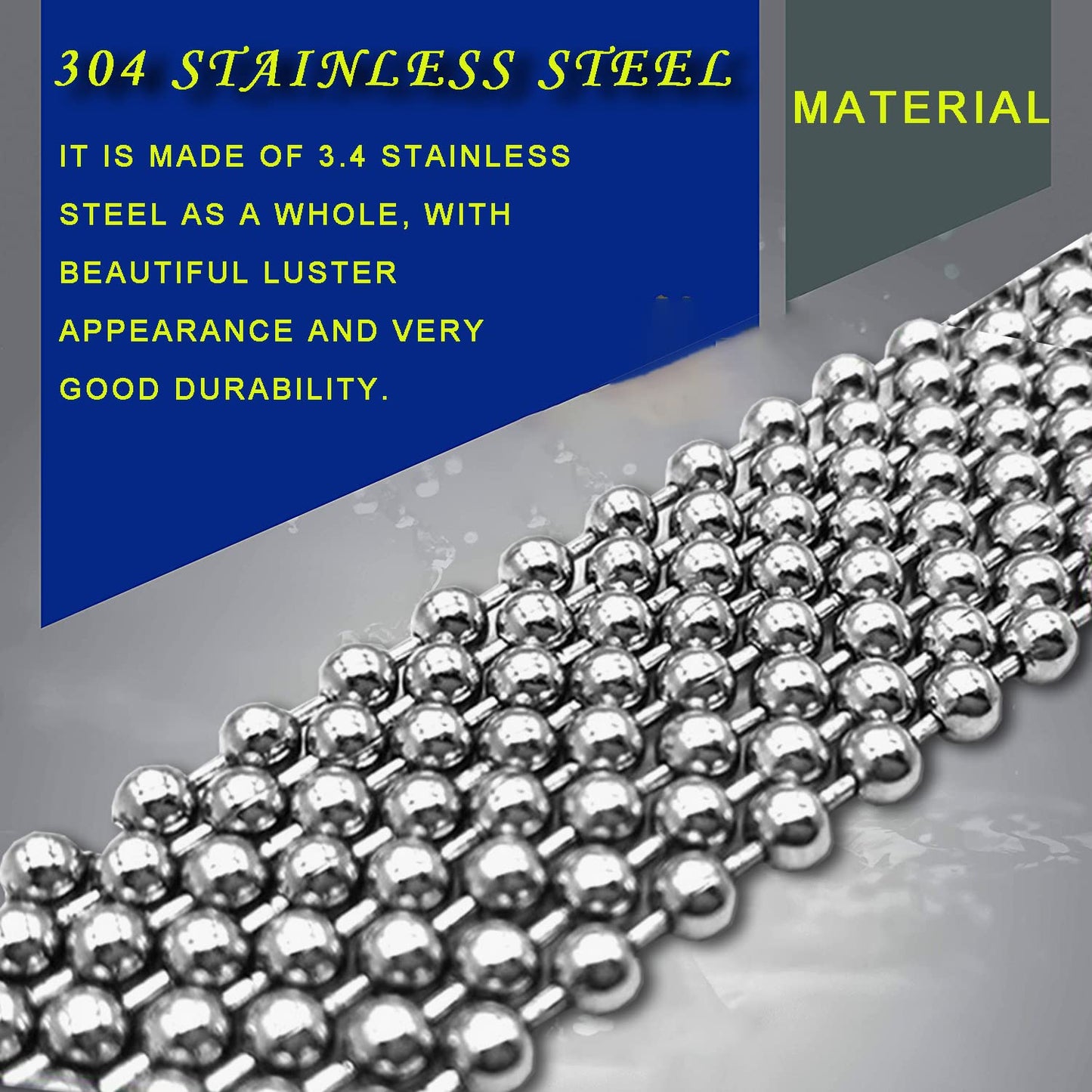 Stainless Steel Ball Chain, Necklace Chain Ball Bead, 55ft Bead Chain Ball Chain Bulk Bead Chain with 100 Pcs Matching Connectors Clasps for Necklace Hanging, Dog Tag, DIY Crafts, 2.0mm Diameter