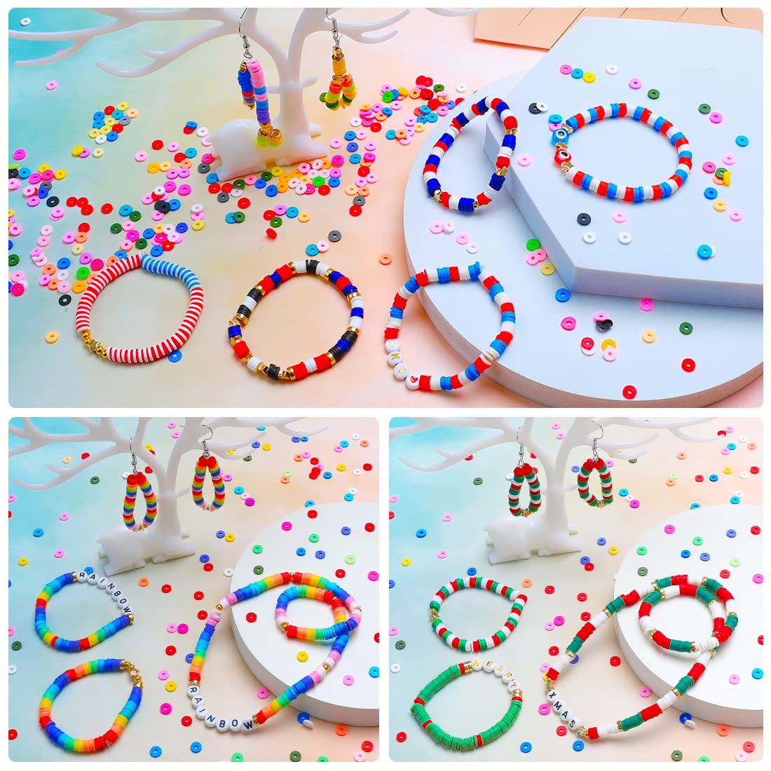 Redtwo 6800 pcs Clay Beads Bracelet Making Kit, Flat Beads for Jewelry Making, Polymer Heishi Set for Bracelet Necklace DIY Crafts Gift for Girls Ages 6-12