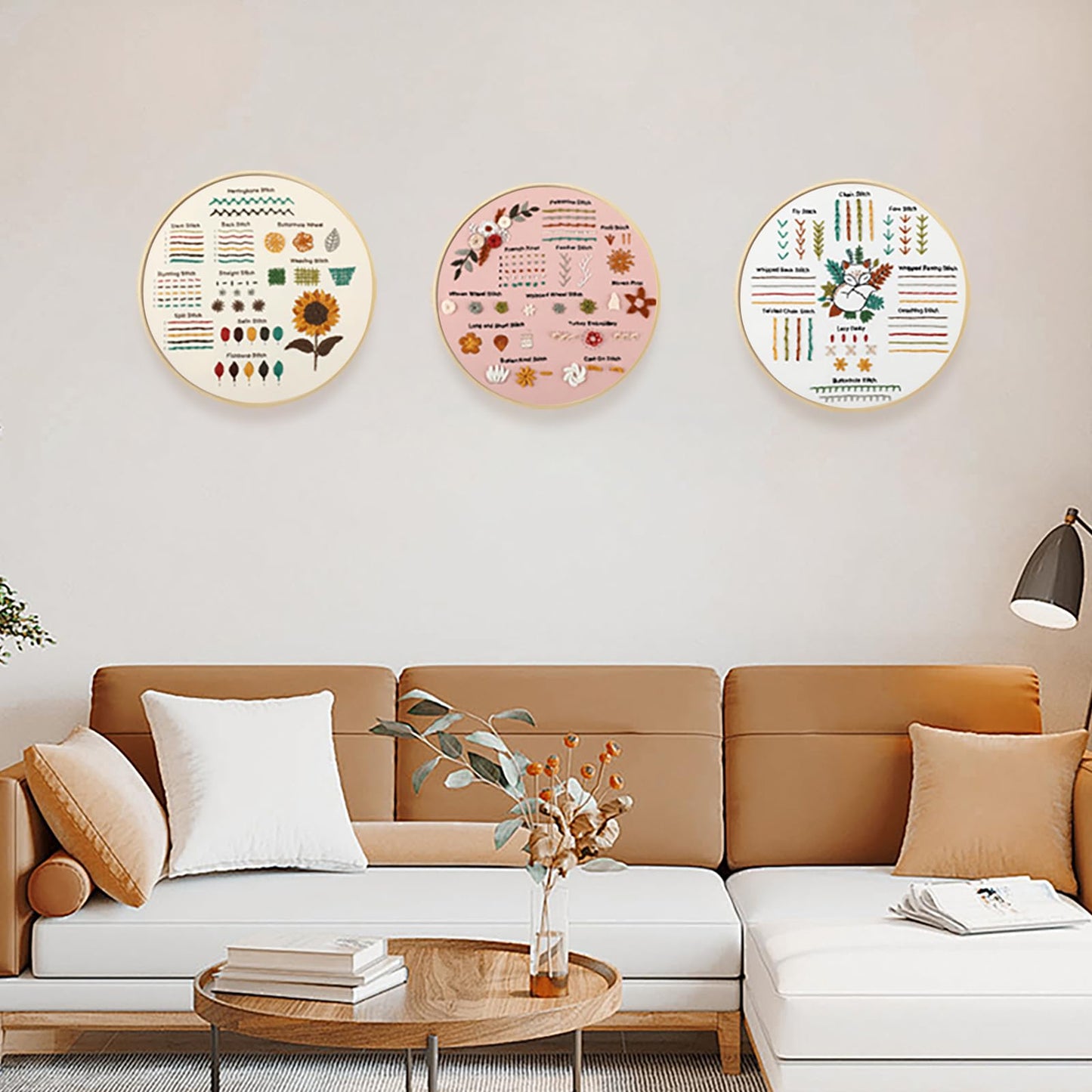 Beginner Embroidery Kit for Adults, 3 Pack Cross Stitch Kits with Pre-Printed Patterns, Threads, Needles, Learn Stitches with 7.8" Hoop, Video Tutorial, DIY Needlework Craft Gift for Women