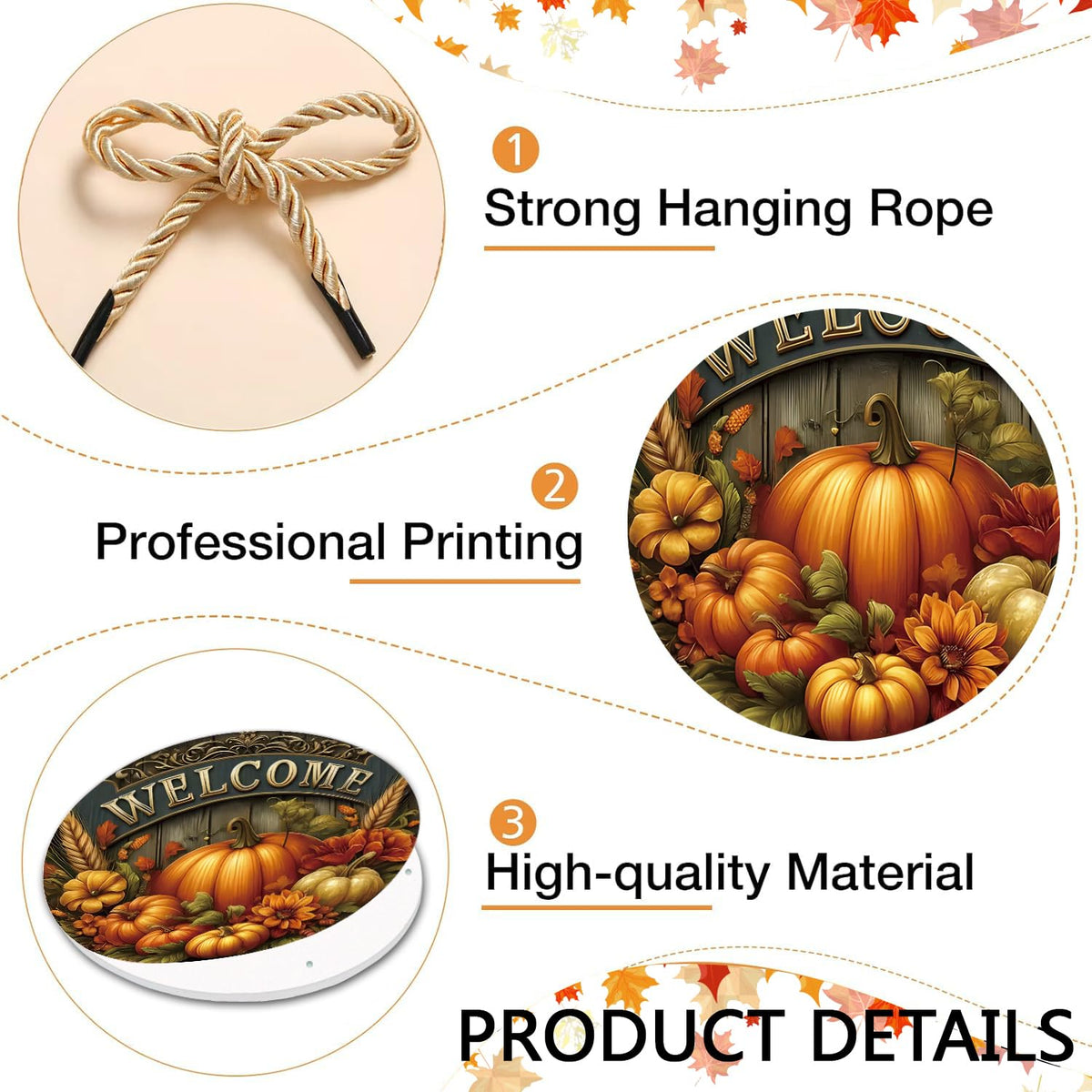 Fall Door Sign Autumn Pumpkin Welcome Wreath for Front Door Decor