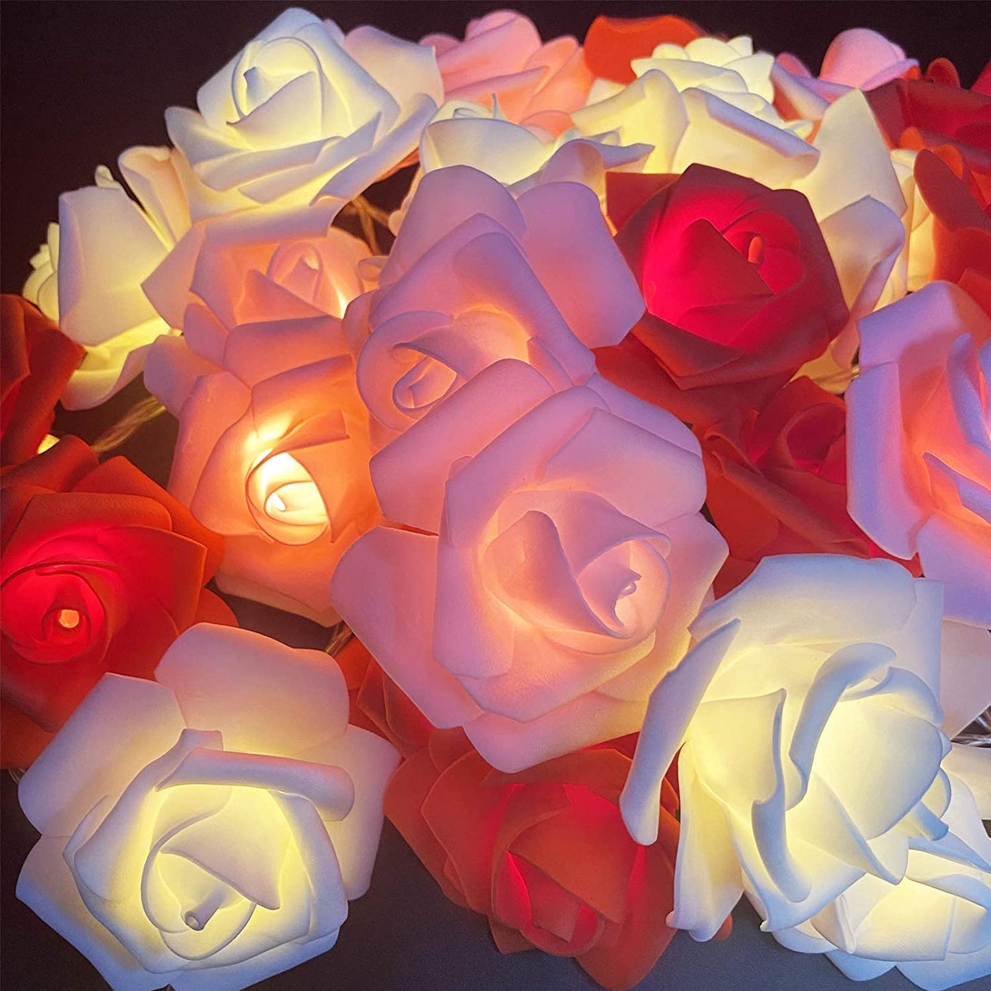 10FT 30LED Rose Light Valentines Day Decorations Flower String Light Red Pink White Valentines Lights Battery Operated Valentine Garland with Lights Indoor Outdoor Home Party Wedding Decor