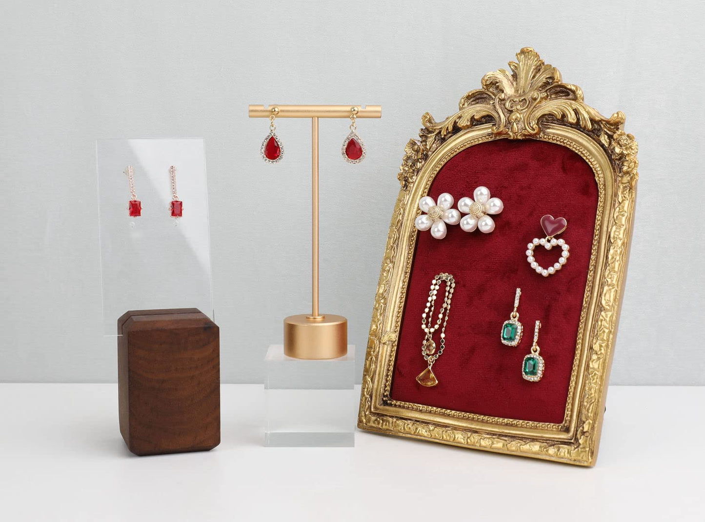 GemeShou Gold Metal Small Earring T Bar Stand Retail Display Holder, Retail Jewelry photography props for Show【Gold-Round Base Height 4.5"】